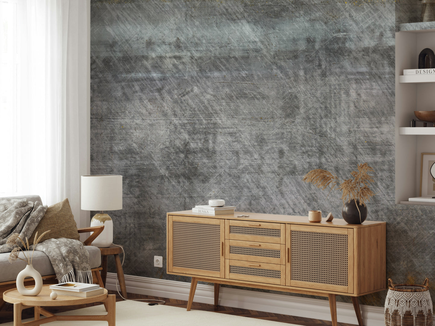 The mural extends across the entire wall, creating a simple but strong backdrop.

