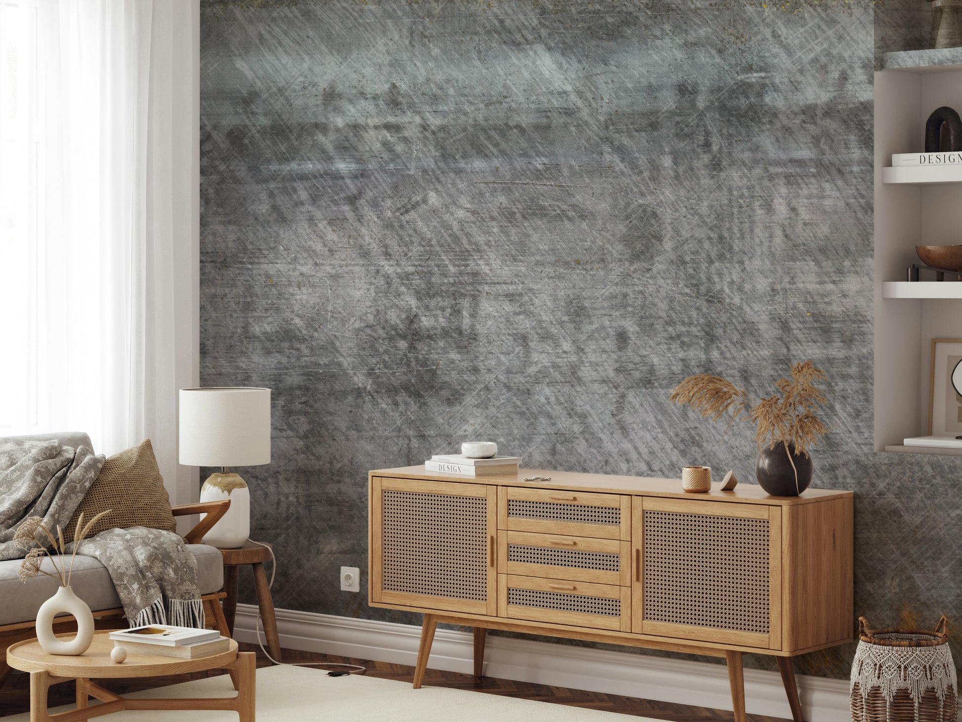 The mural extends across the entire wall, creating a simple but strong backdrop.

