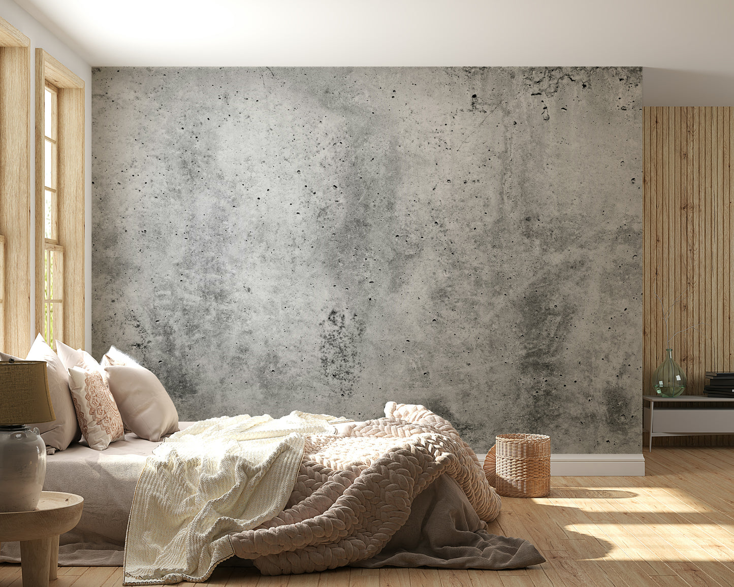 The colors are muted and neutral, including shades of gray, off-white, and beige.

