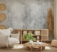 The mural is installed in a modern, light-filled living room.

