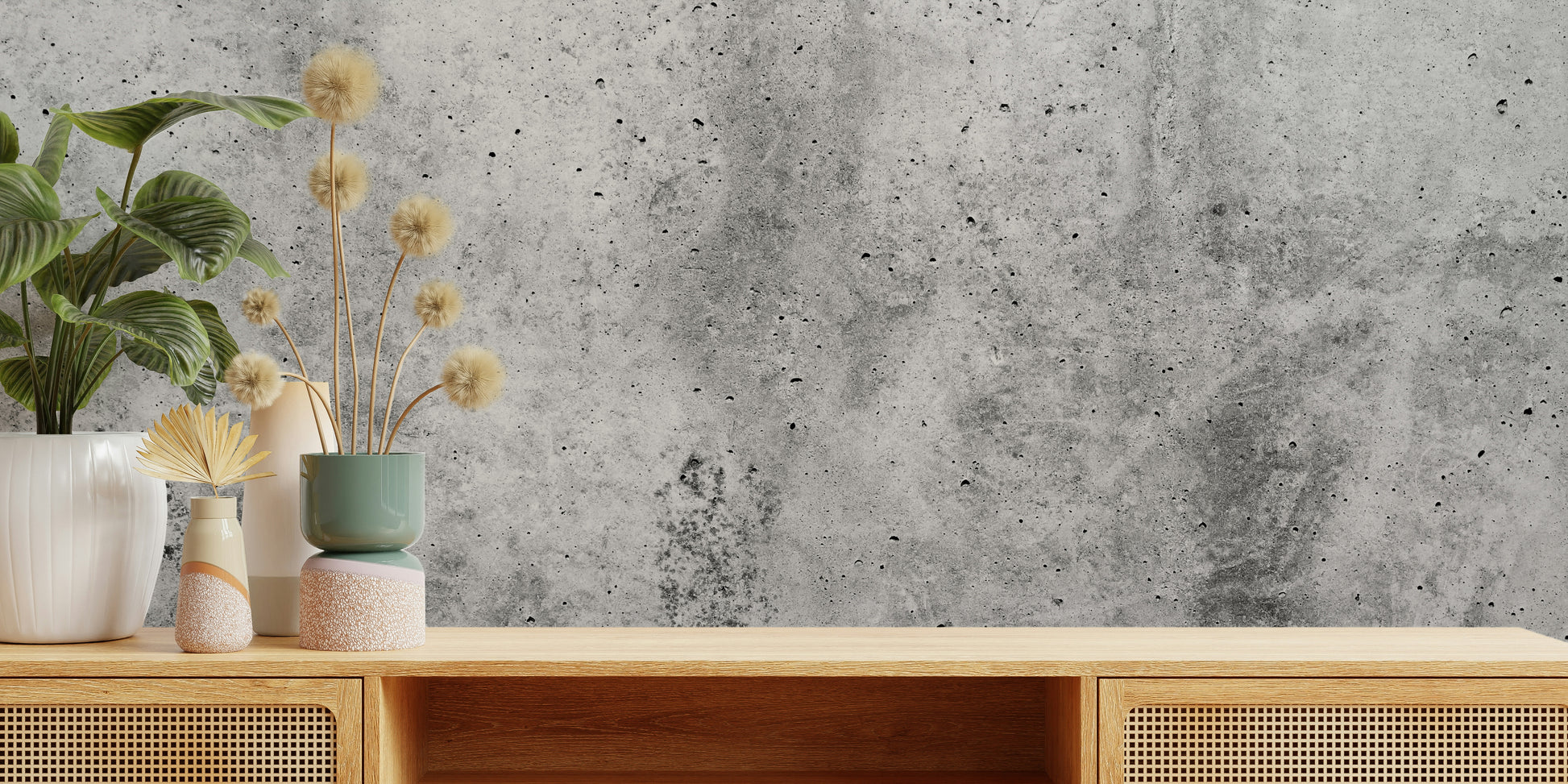 The image shows a full wall with a pattern that looks like a large, stretched canvas.

