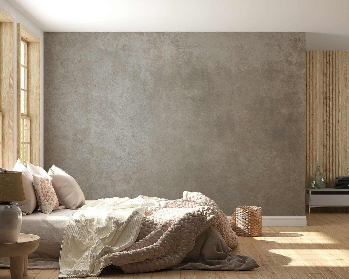 The mural extends across the entire wall, creating a simple but warm backdrop.

