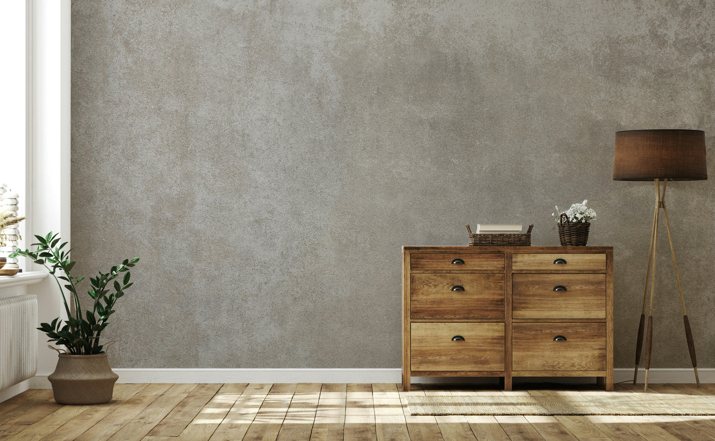 The image shows a full wall with a pattern that looks like an old, worn plaster surface.

