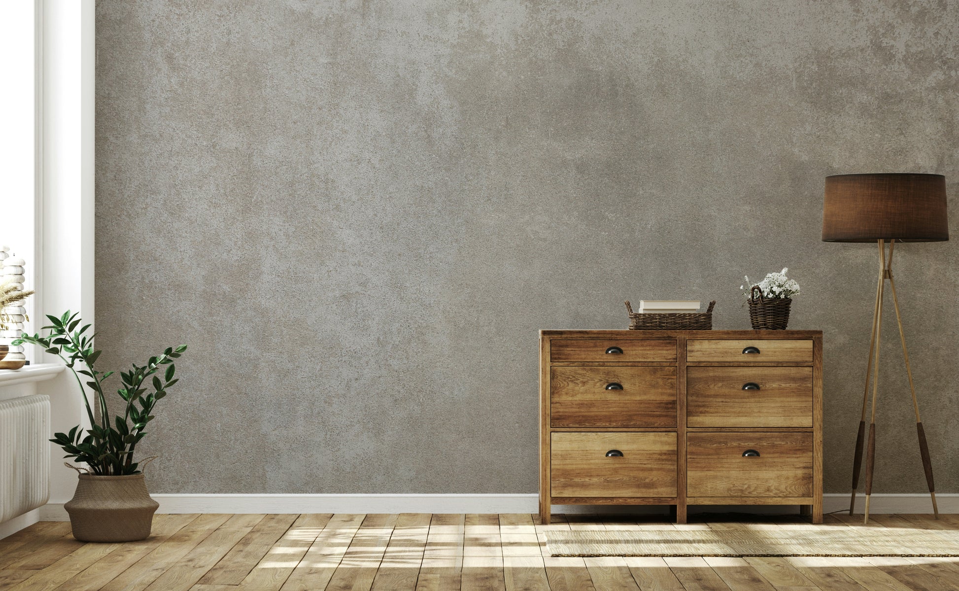 The image shows a full wall with a pattern that looks like an old, worn plaster surface.

