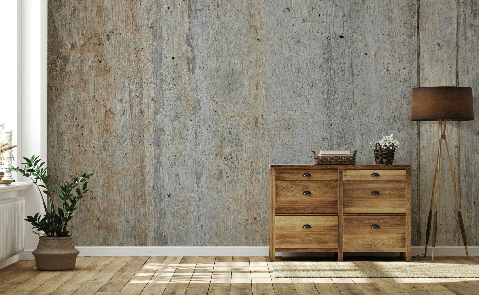 The light in the room highlights the various layers and details of the texture.

