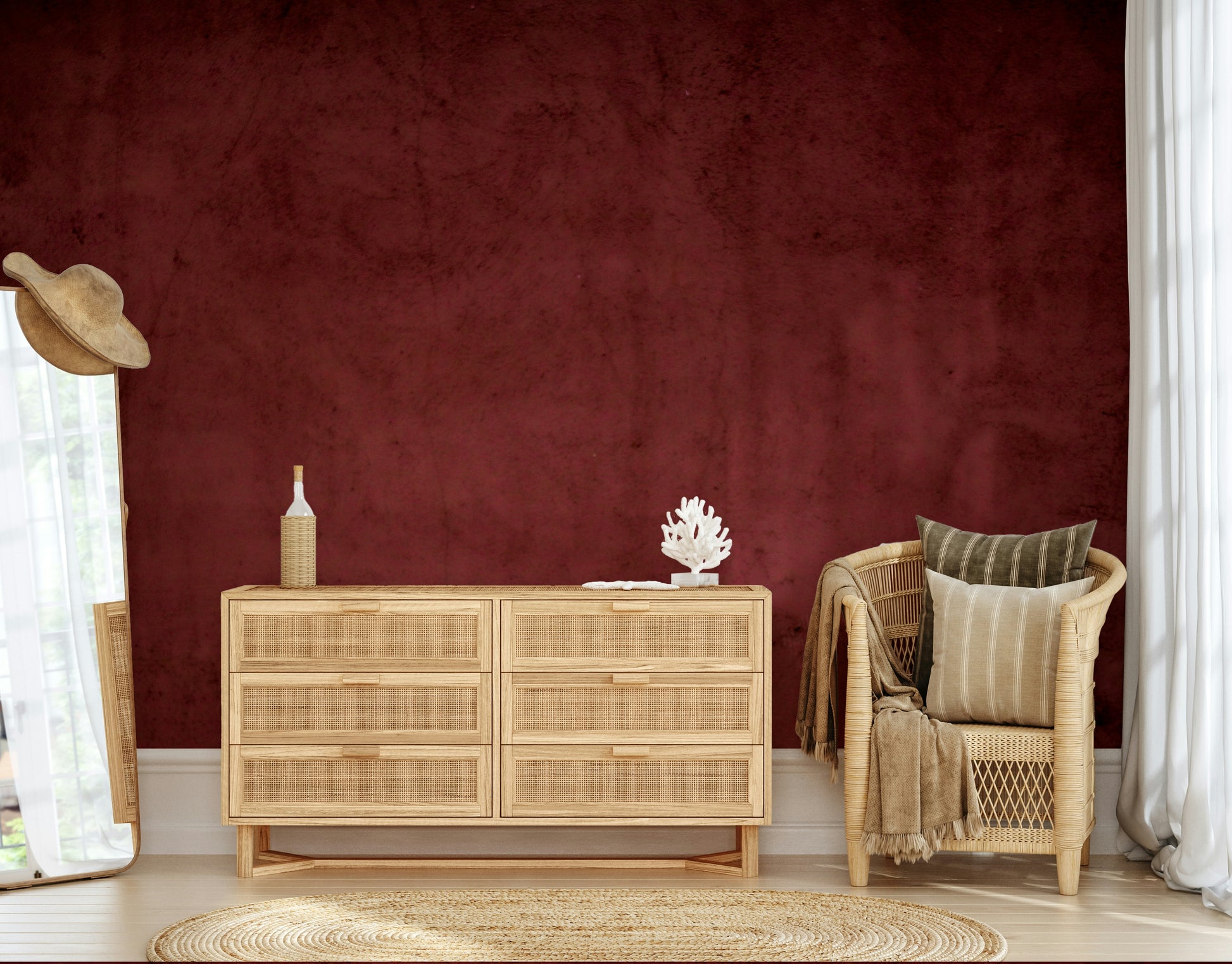 The style is sophisticated and gives the room a feeling of quiet elegance.

