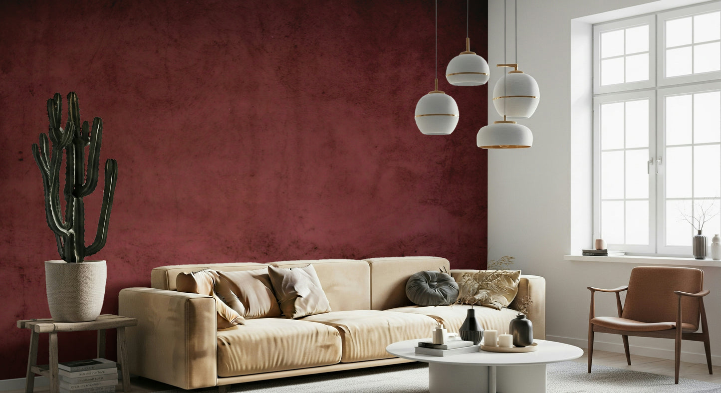 The mural is installed in a formal living room behind a light-colored sofa.

