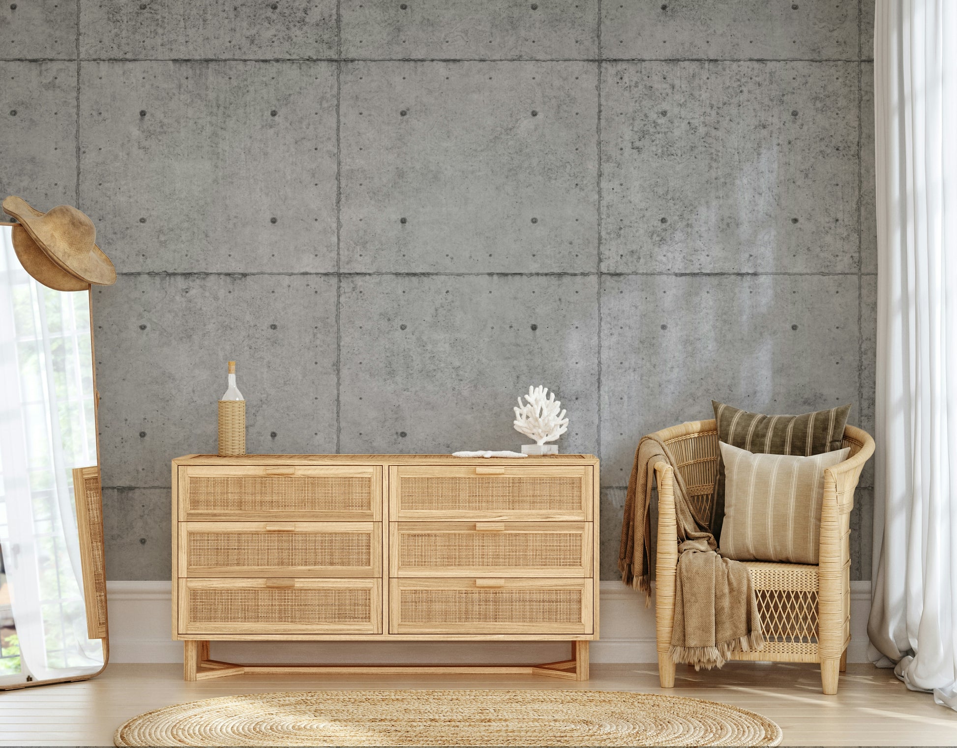 The image shows a full wall with a pattern that looks like a large concrete slab.

