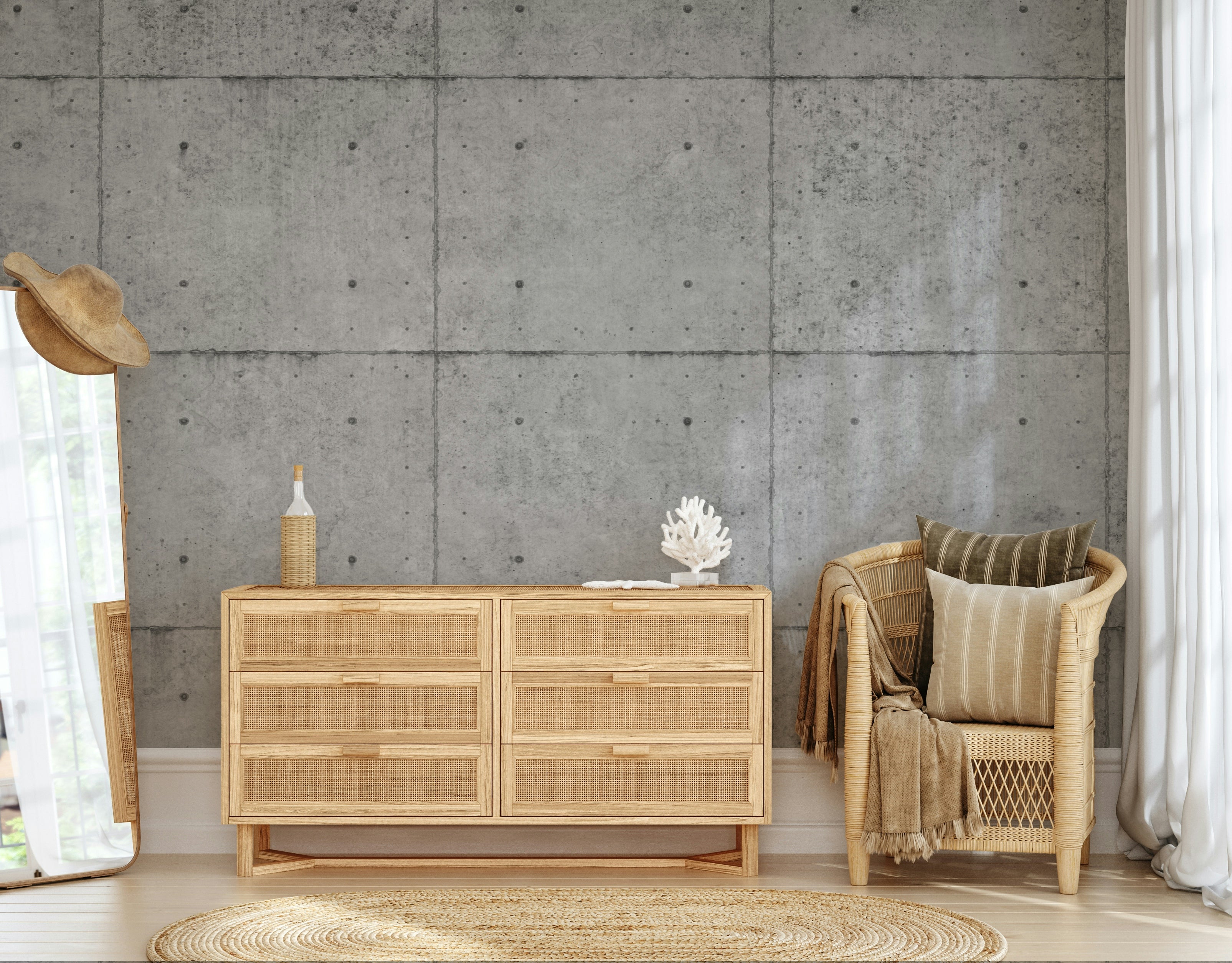 The image shows a full wall with a pattern that looks like a large concrete slab.

