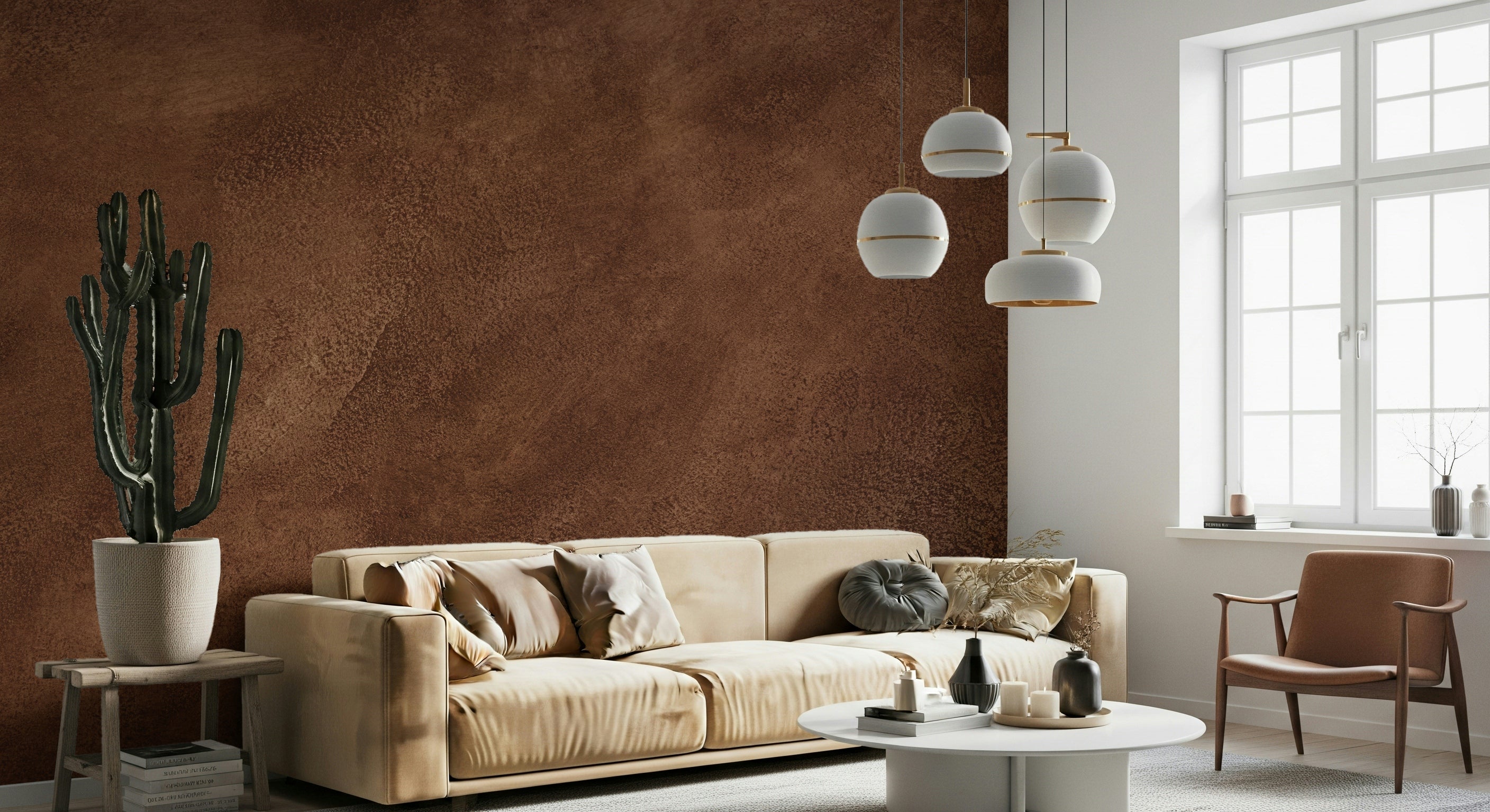 The colors are warm and muted, including shades of beige, brown, and terracotta.

