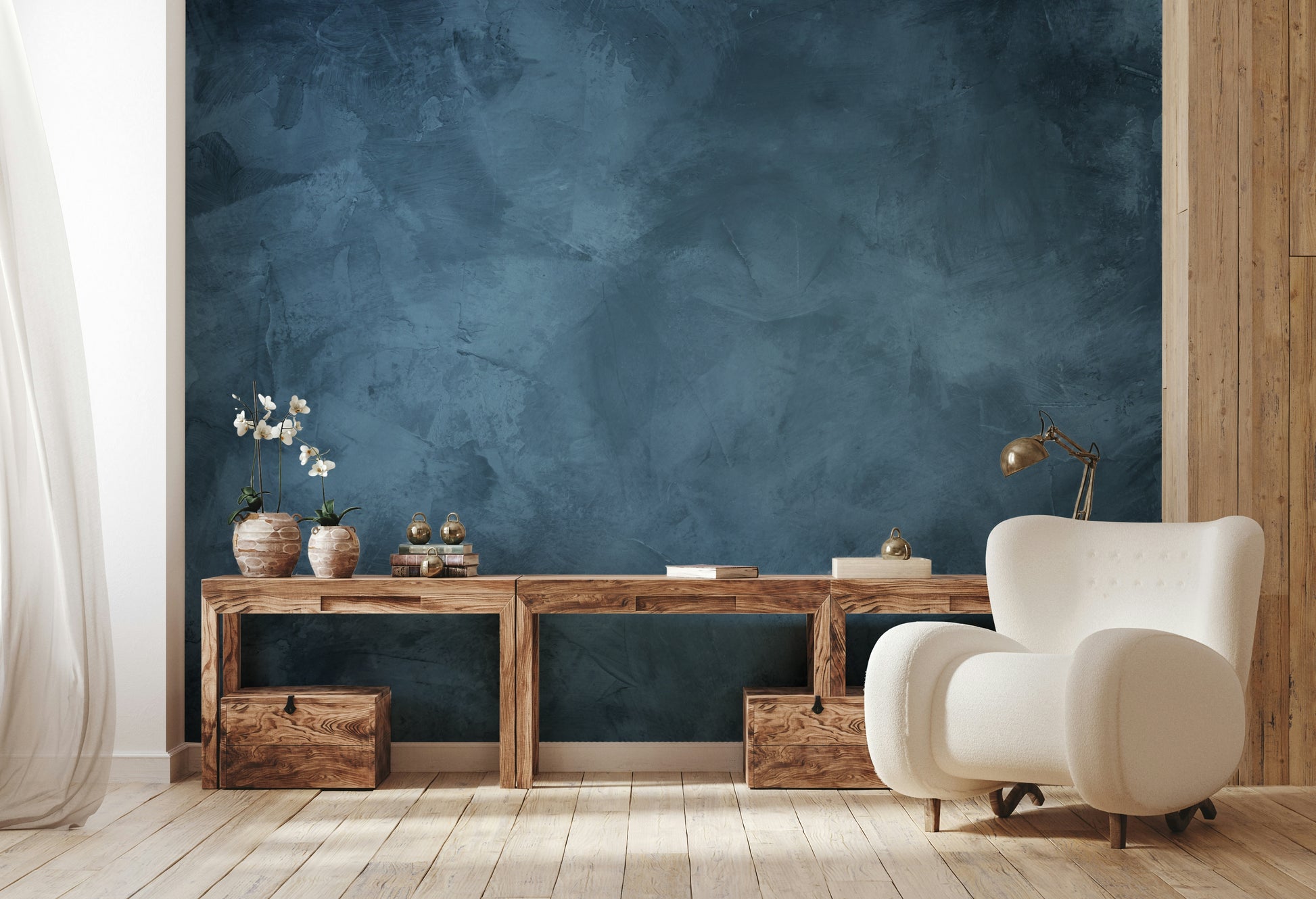 The mural extends across the entire wall, creating a dramatic backdrop.

