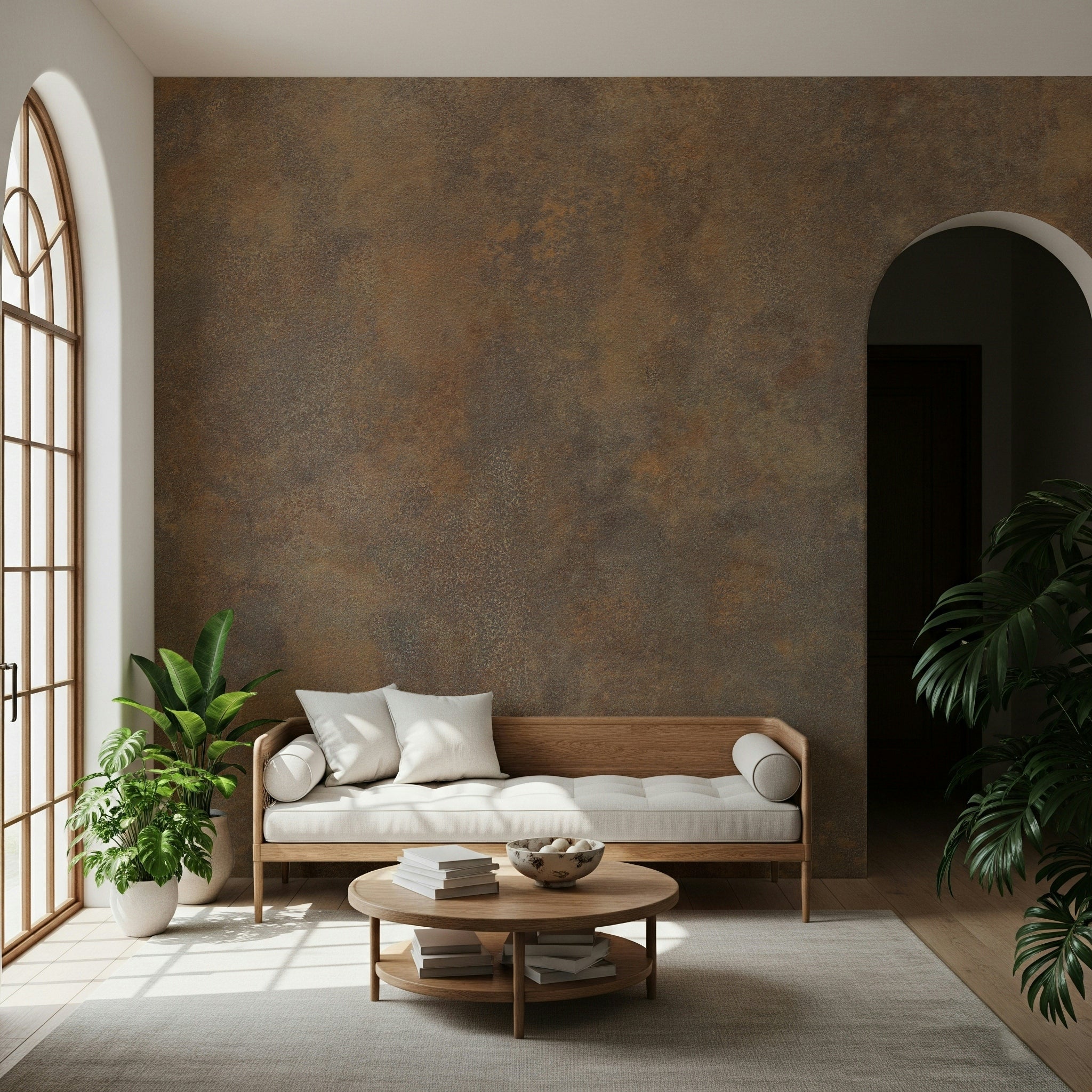 The light in the room highlights the various layers and details of the texture.

