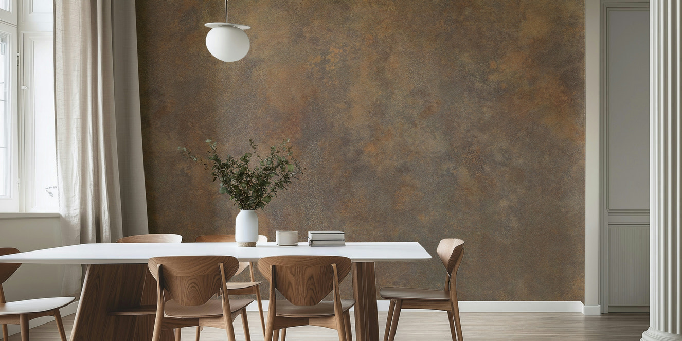 A wall mural featuring a rich, textured pattern that resembles aged metal or weathered earth.

