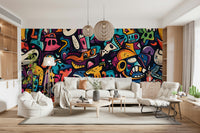 The mural extends across an entire wall, serving as a focal point.

