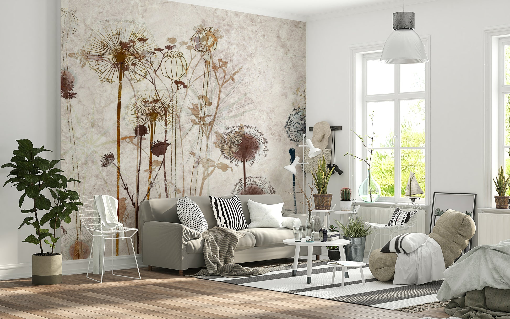 The colors are muted and soft, including pale pink, light blue, and various greens.


