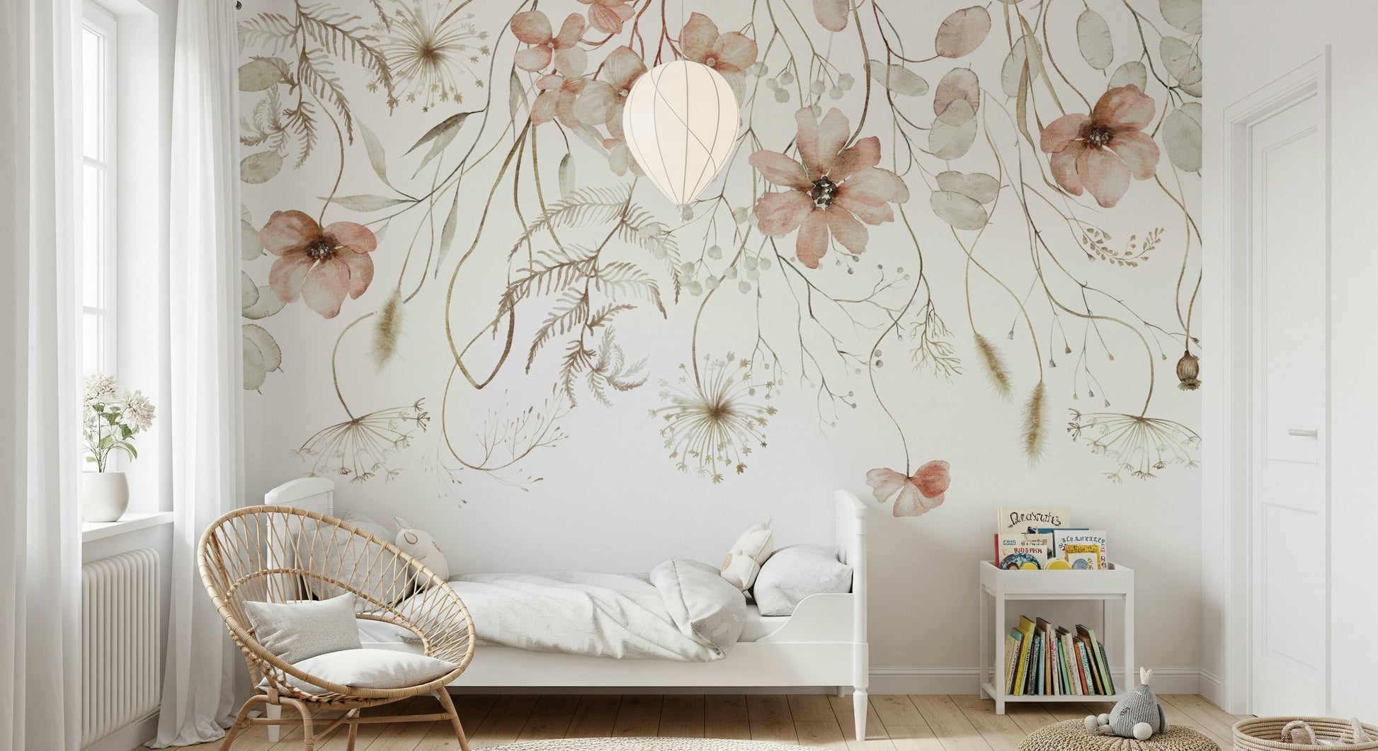 A large window to the side of the room lets in soft, natural light.

