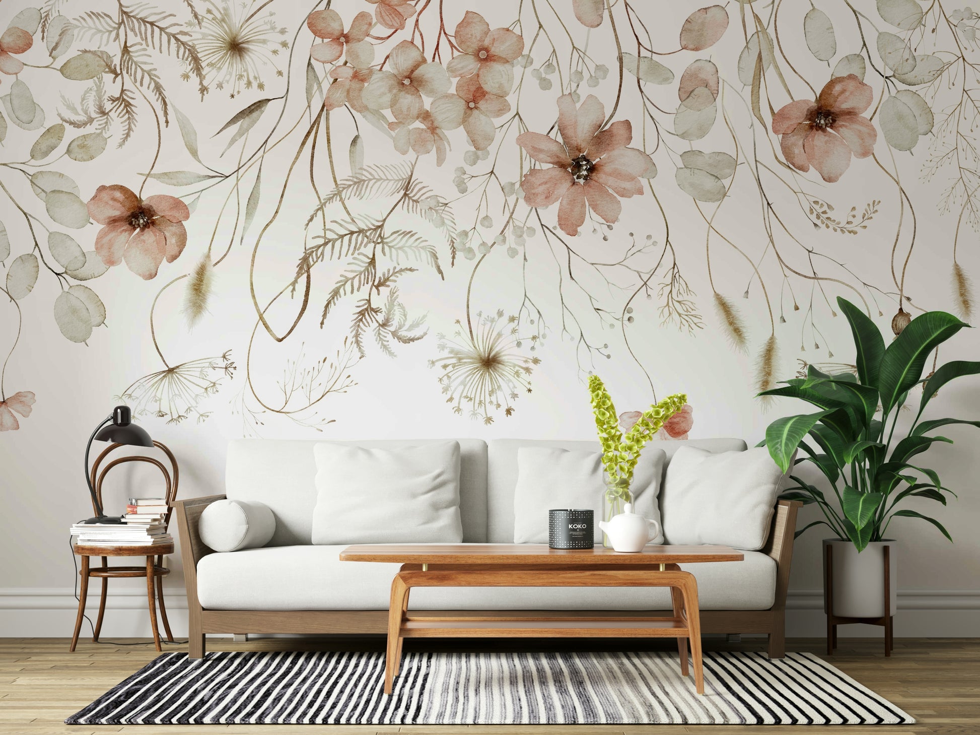 The colors are light and airy, including blush pink, pale yellow, and sage green.

