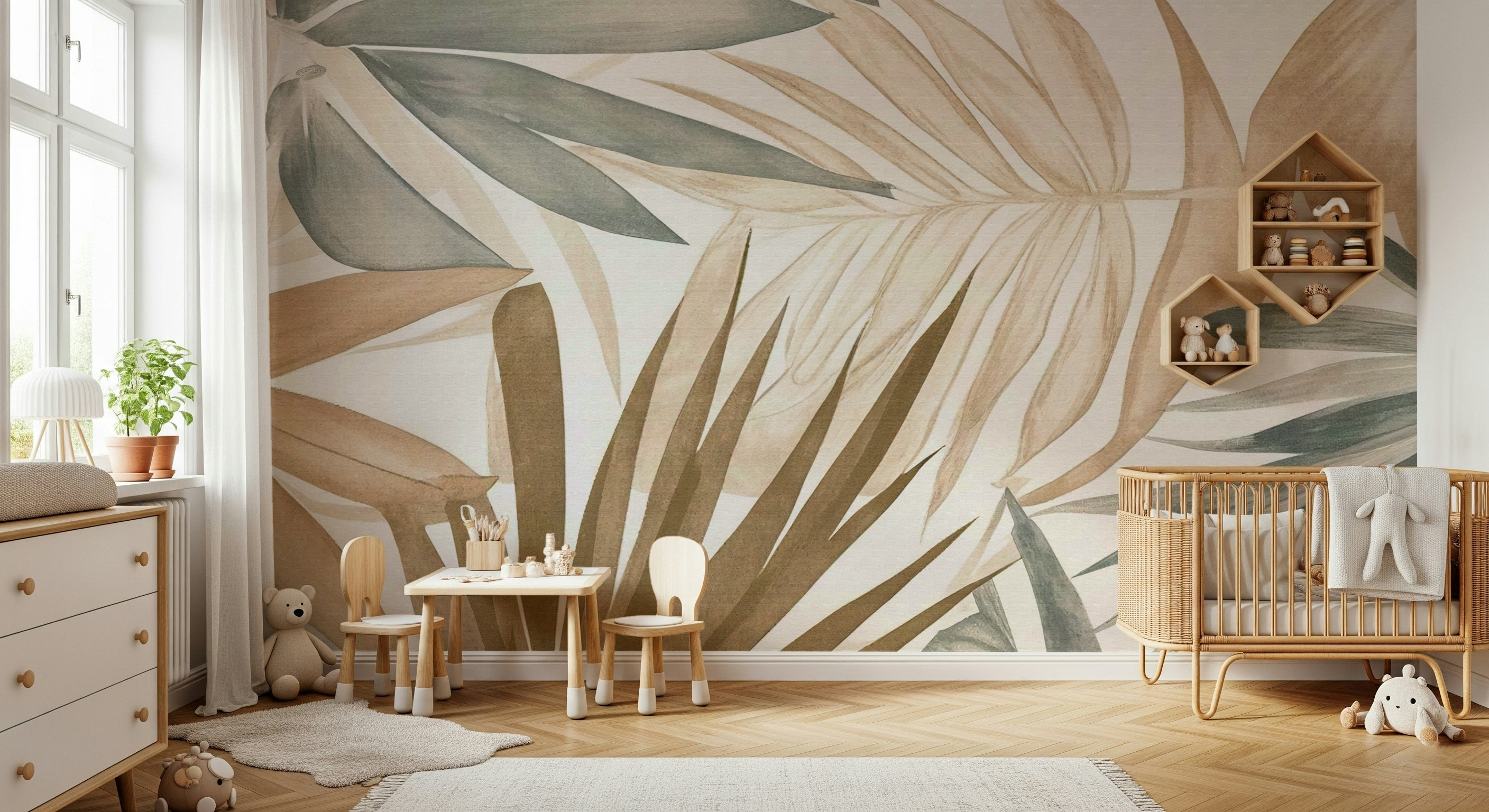 The floral and plant elements are a central focus of the image.


