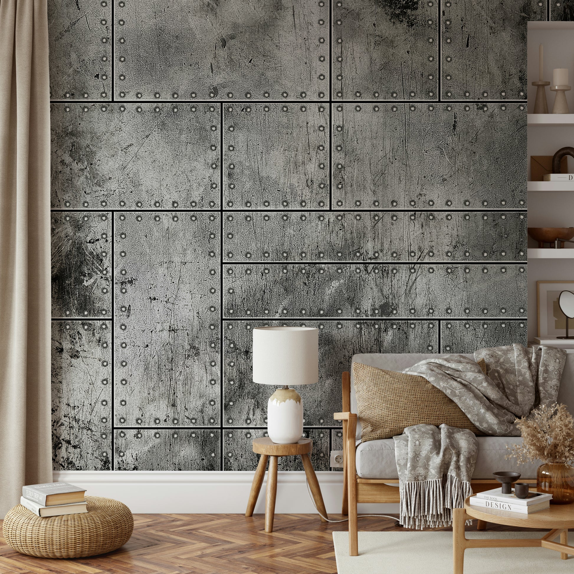 The metal plates and rivets are a central focus of the image.

