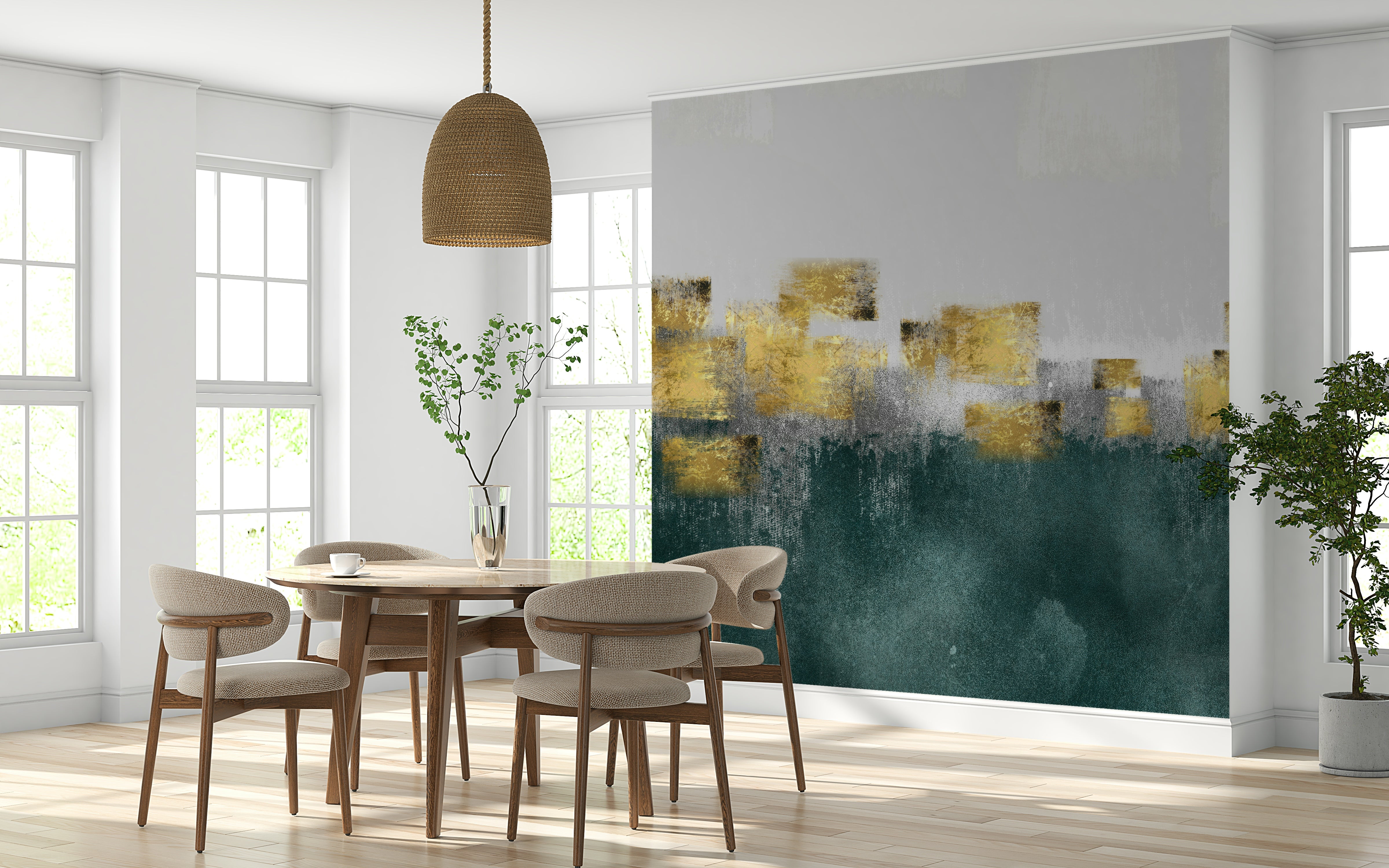 The image has a soft, painted look with a metallic sheen.

