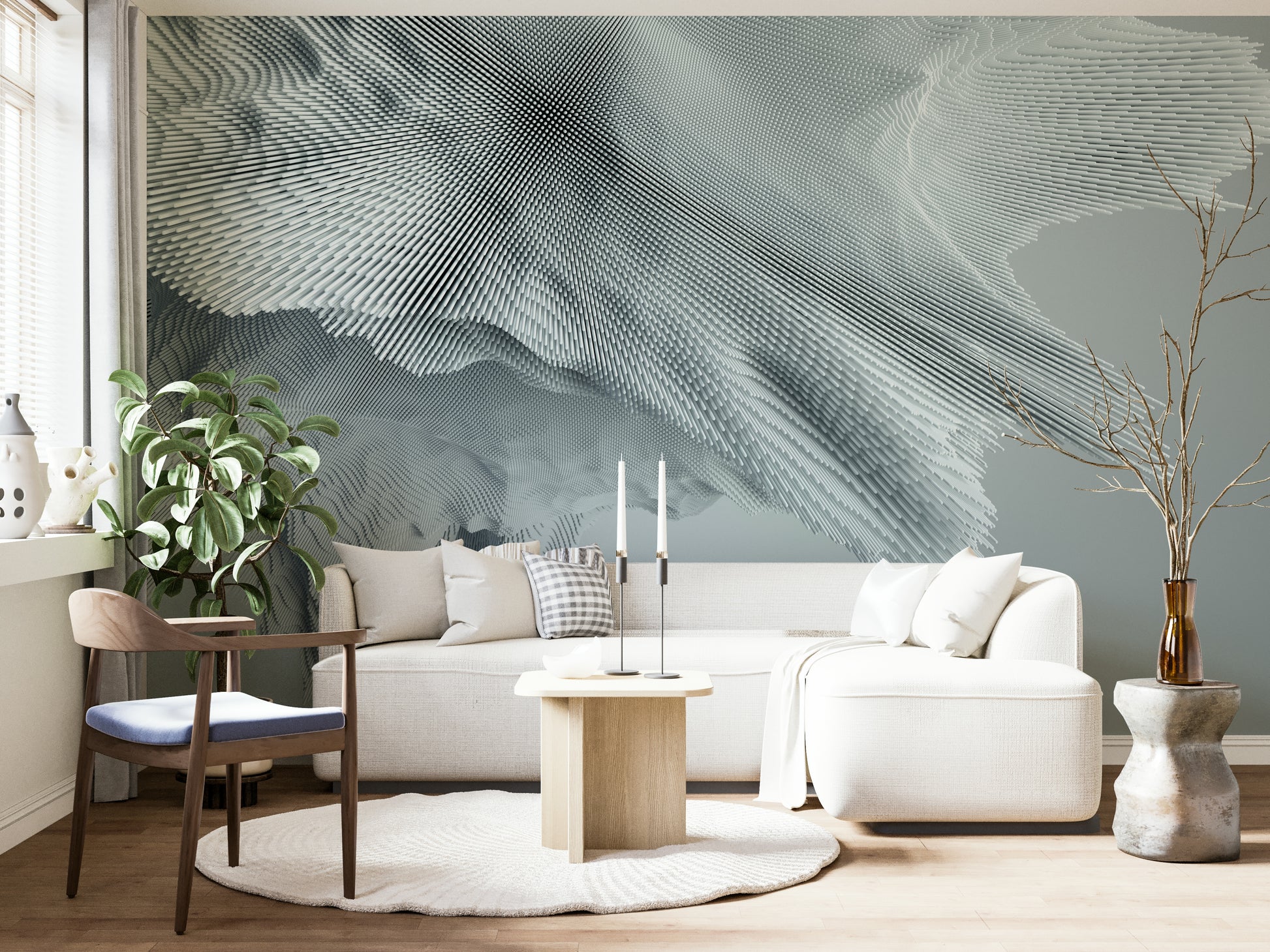 The image shows an artistic impression of a peaceful mountain scene.

