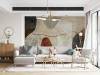 A wall mural of a geometric abstract pattern.

