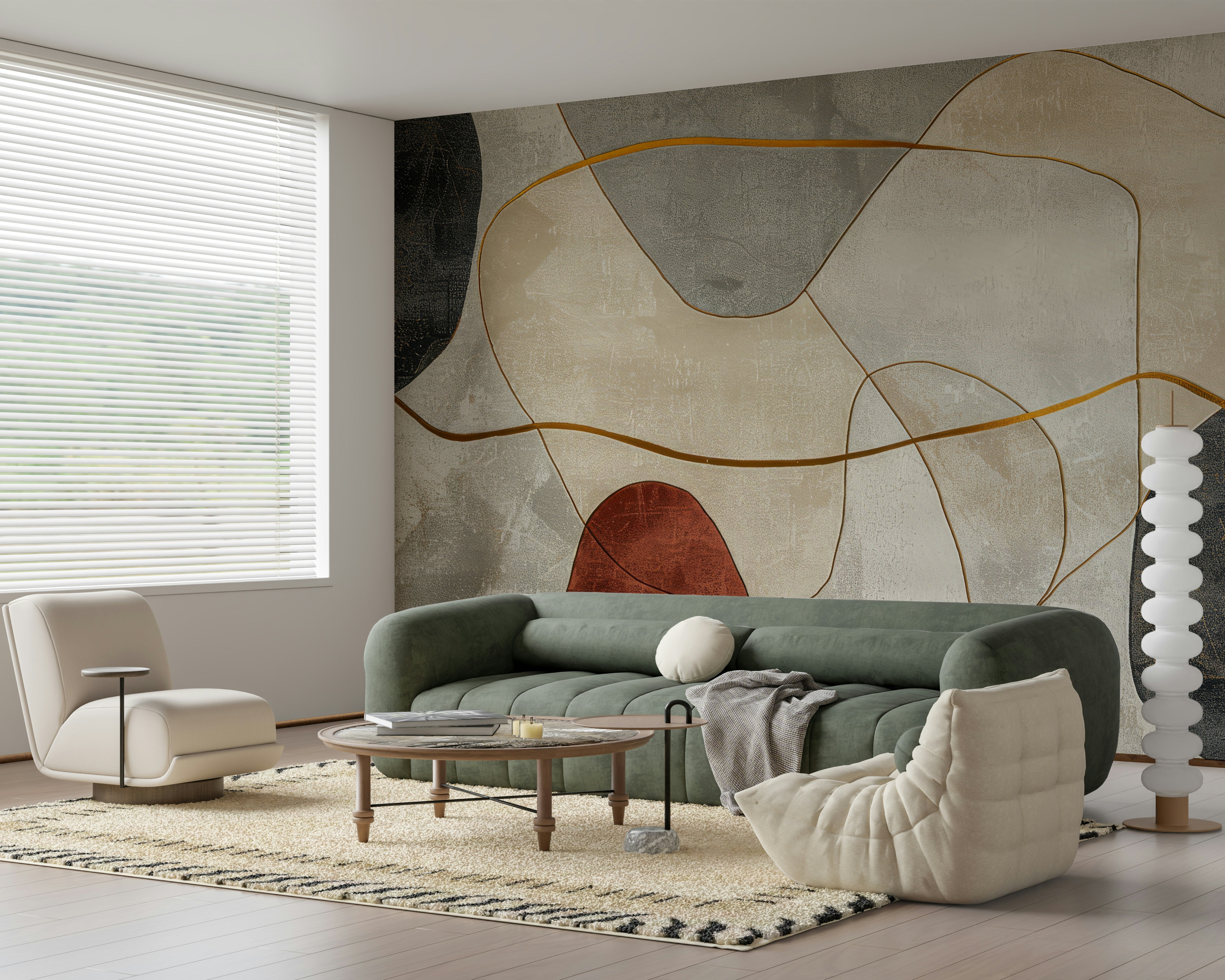 The geometric shapes are a central focus of the image.

