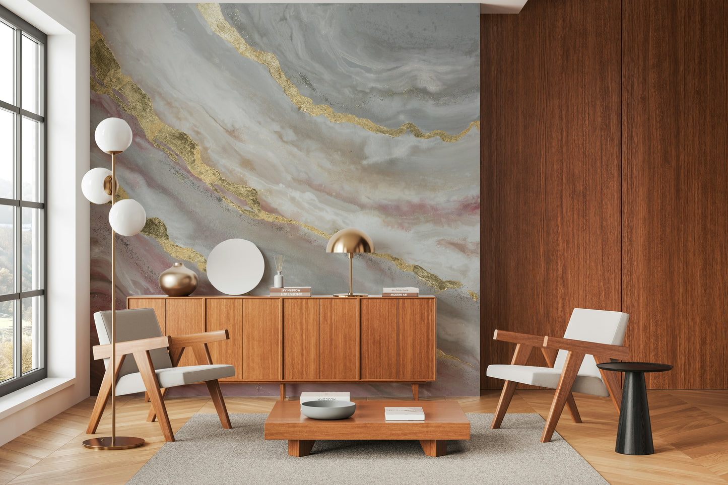 The image shows a repeating abstract pattern with golden accents.


