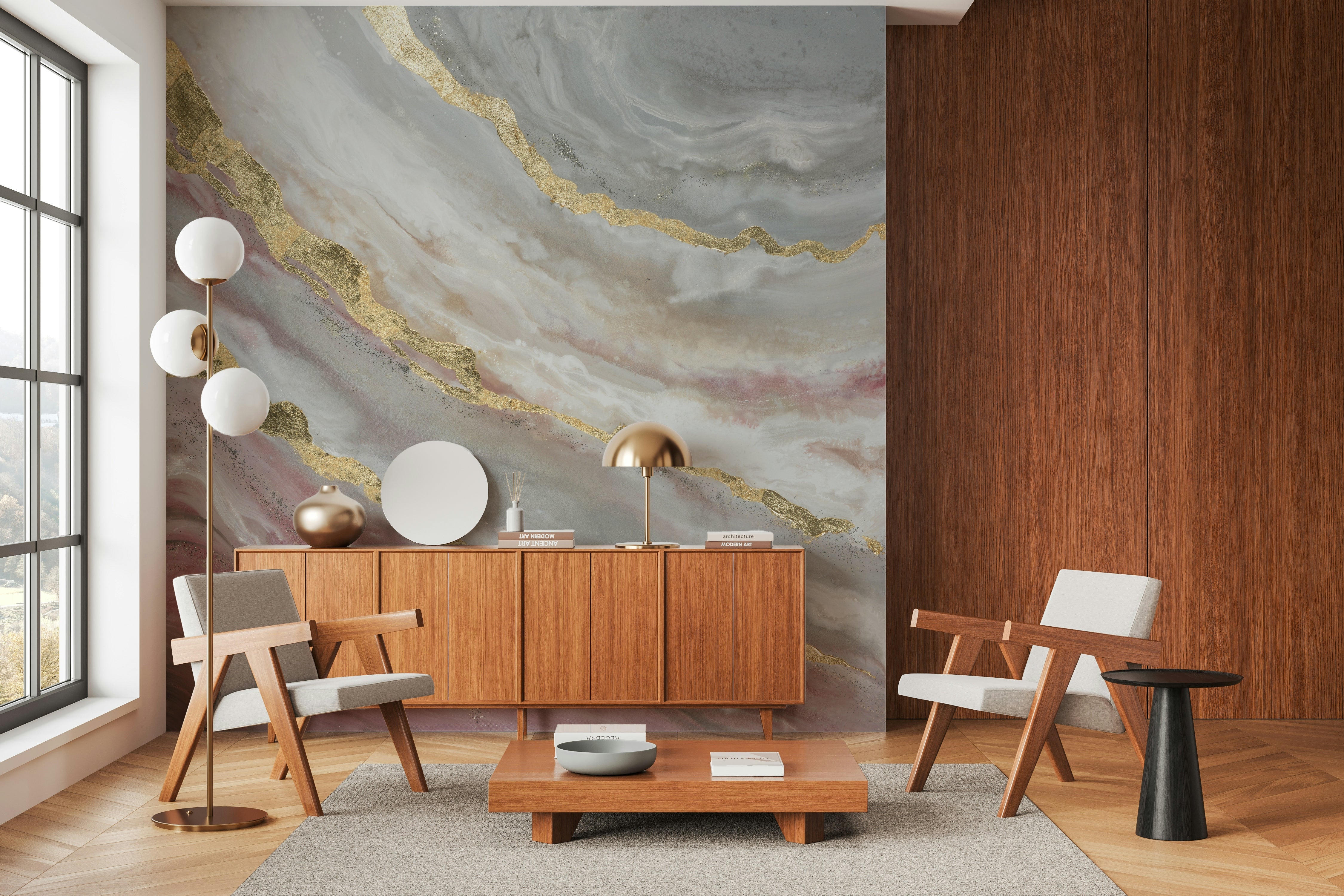 The image shows a repeating abstract pattern with golden accents.

