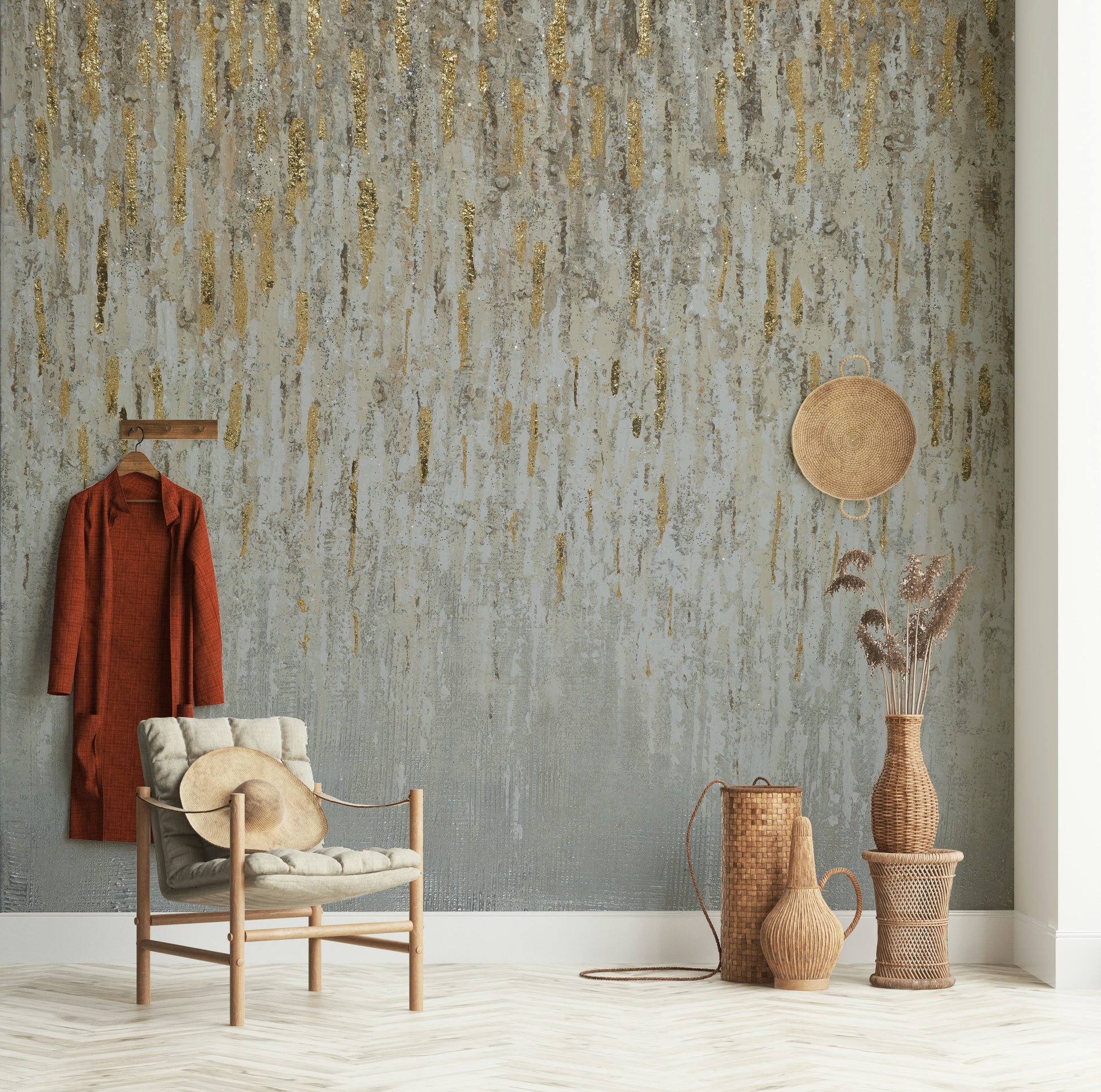 The composition is a dynamic, abstract pattern.

