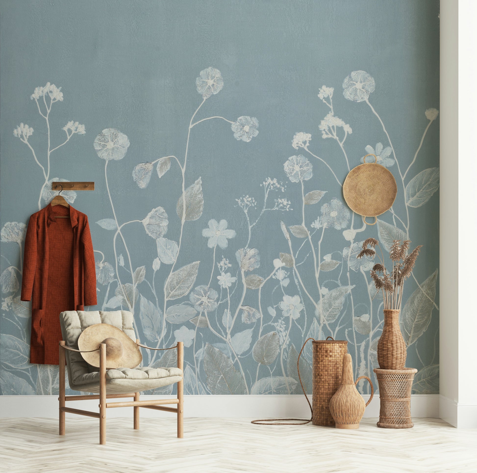 The mural gives a feeling of being in a quiet field.

