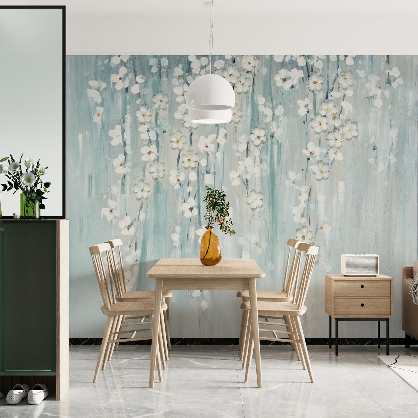 The mural gives a feeling of gentle, natural movement.

