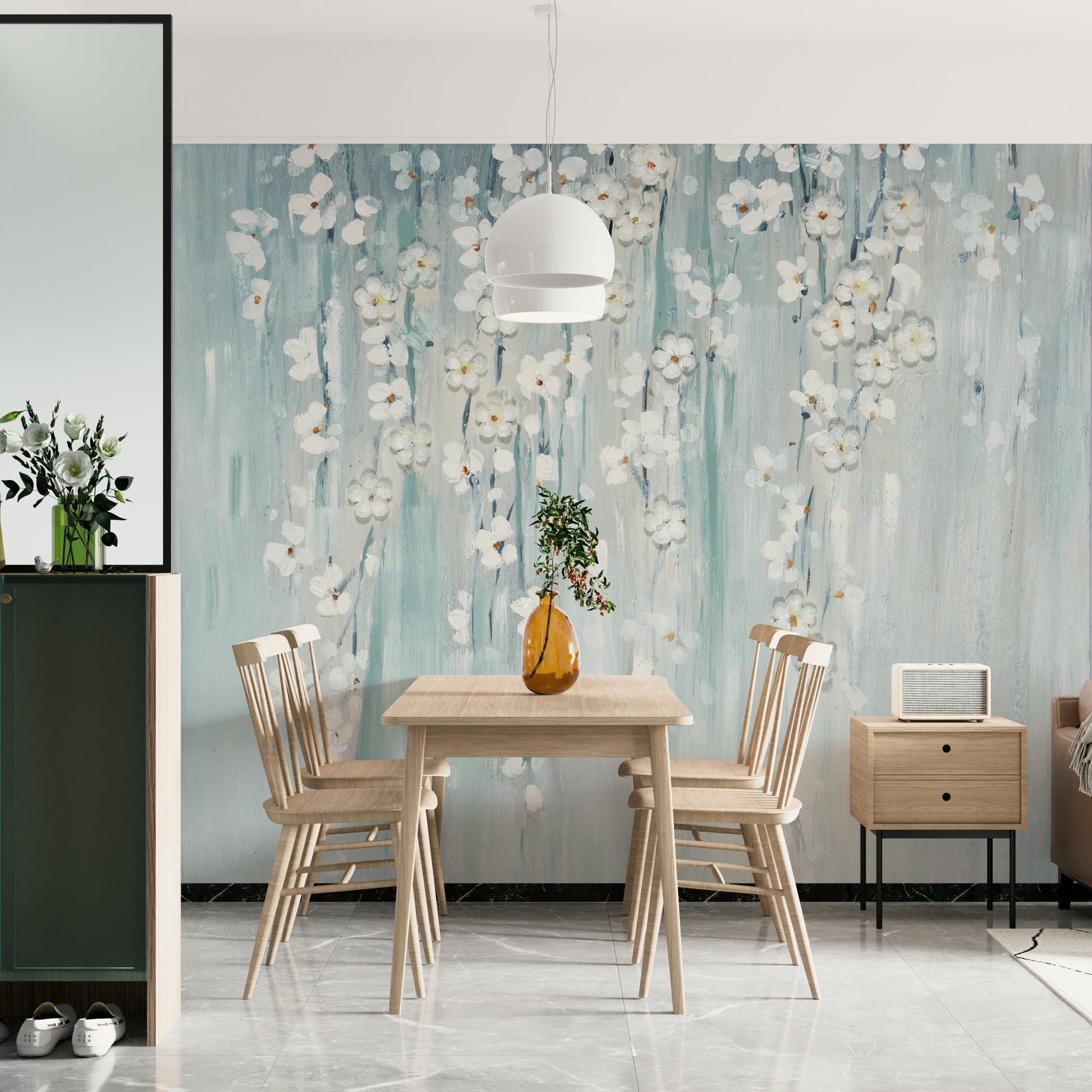 The mural gives a feeling of gentle, natural movement.

