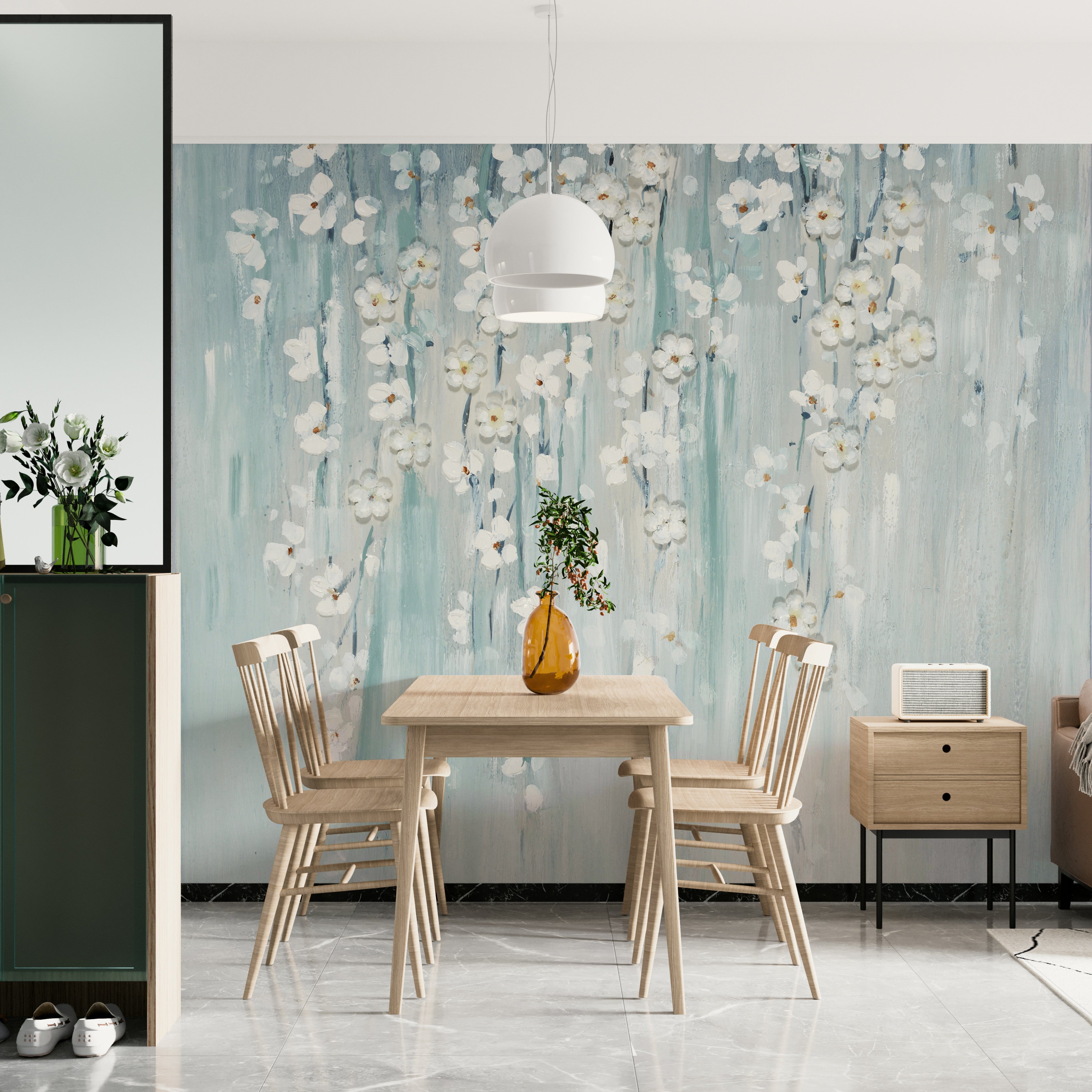 The mural gives a feeling of gentle, natural movement.

