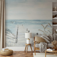 The mural gives a feeling of being by the ocean.

