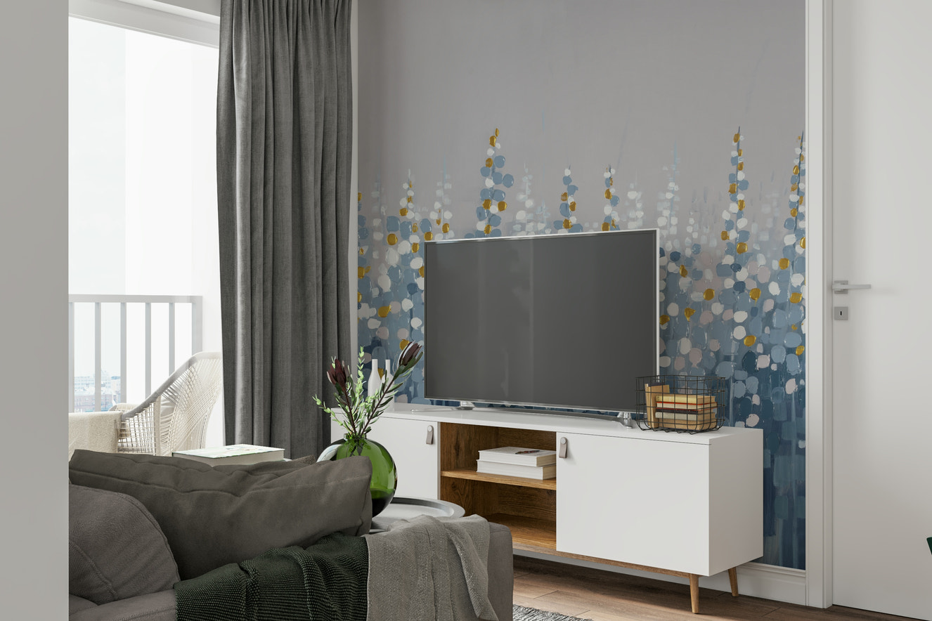 A wall mural of an abstract pattern.

