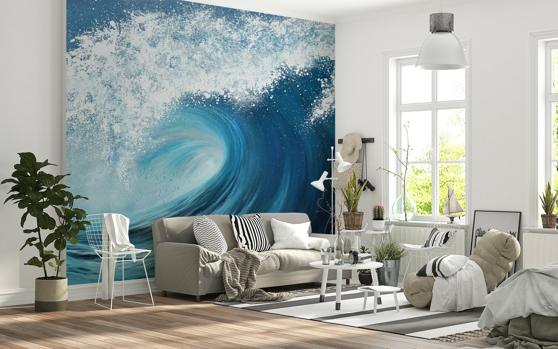 The colors are soft, muted tones of blue, green, and white.

