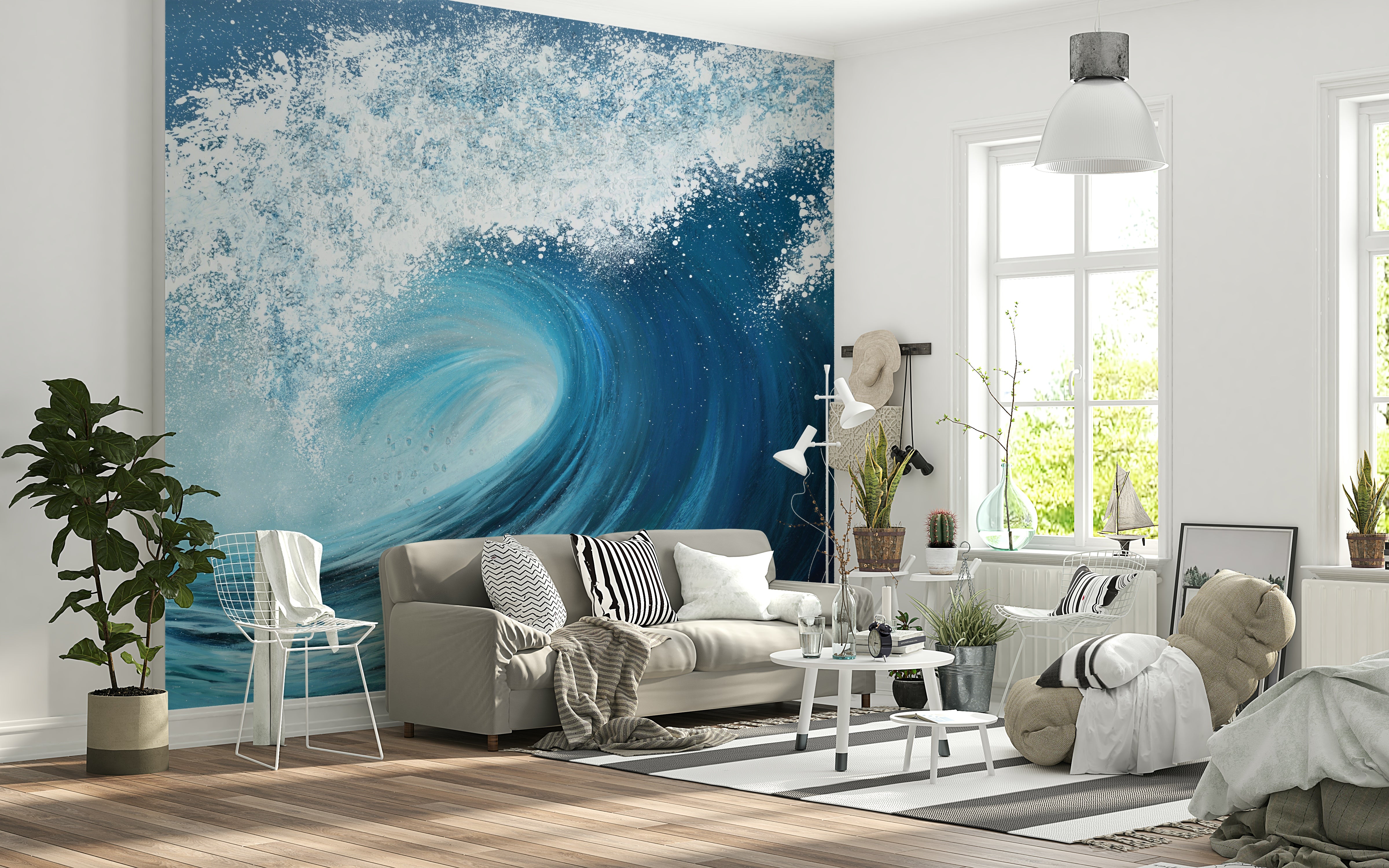 The colors are soft, muted tones of blue, green, and white.

