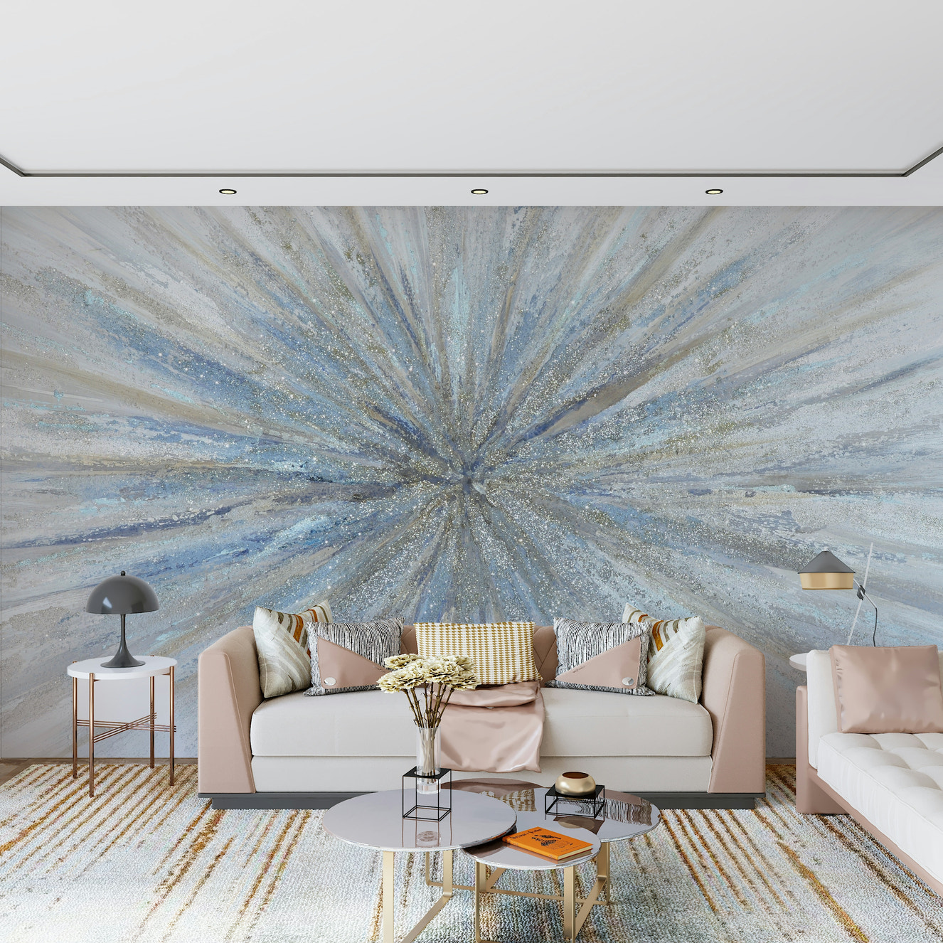 A wall mural with a starburst pattern.

