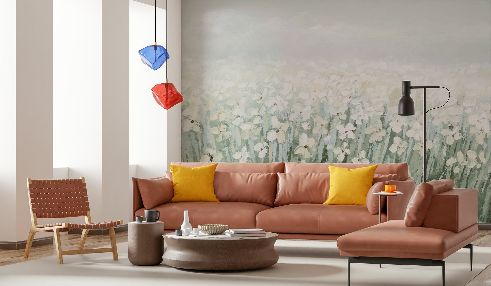 The image shows a peaceful scene with soft blossoms and grasses.

