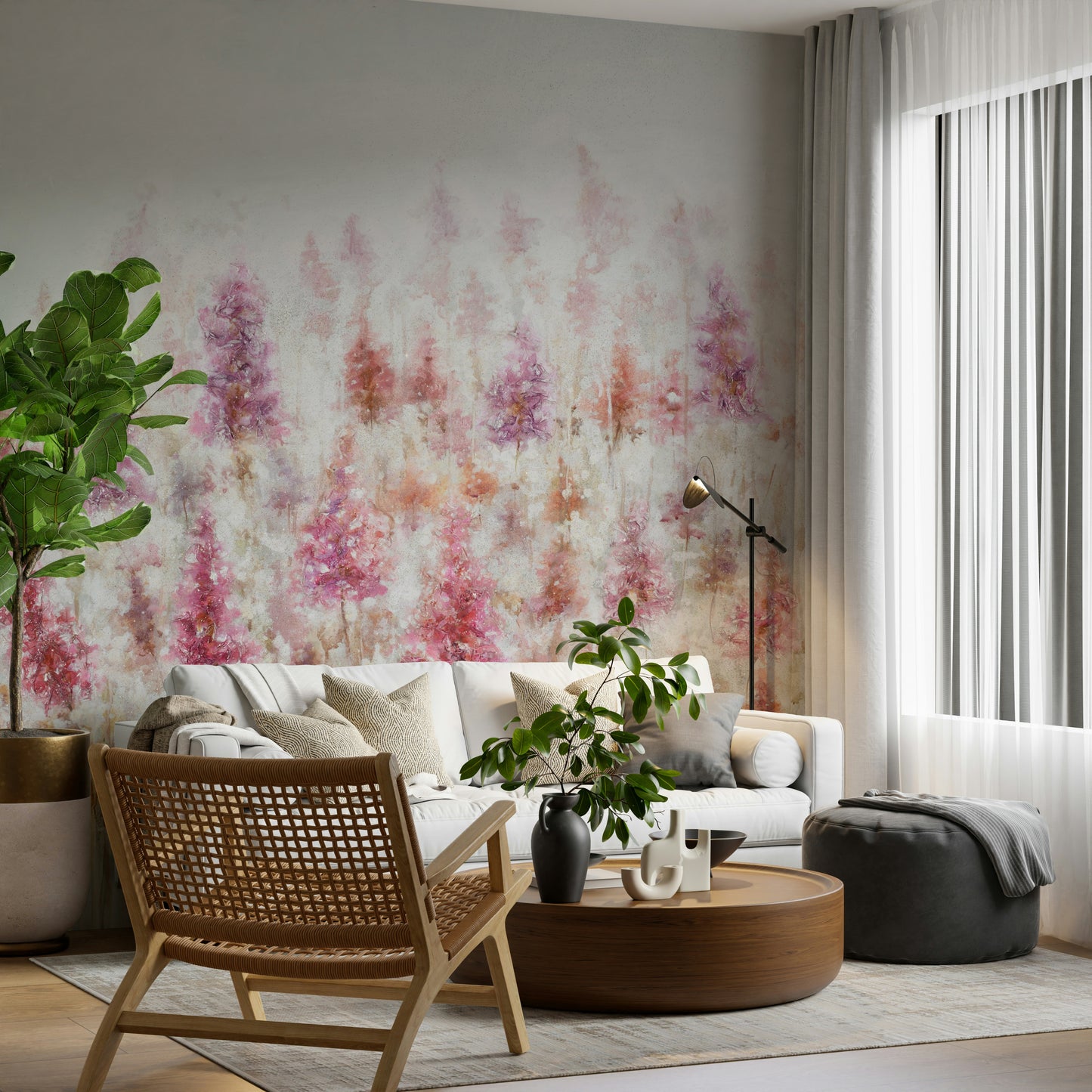 A wall mural of a floral pattern.

