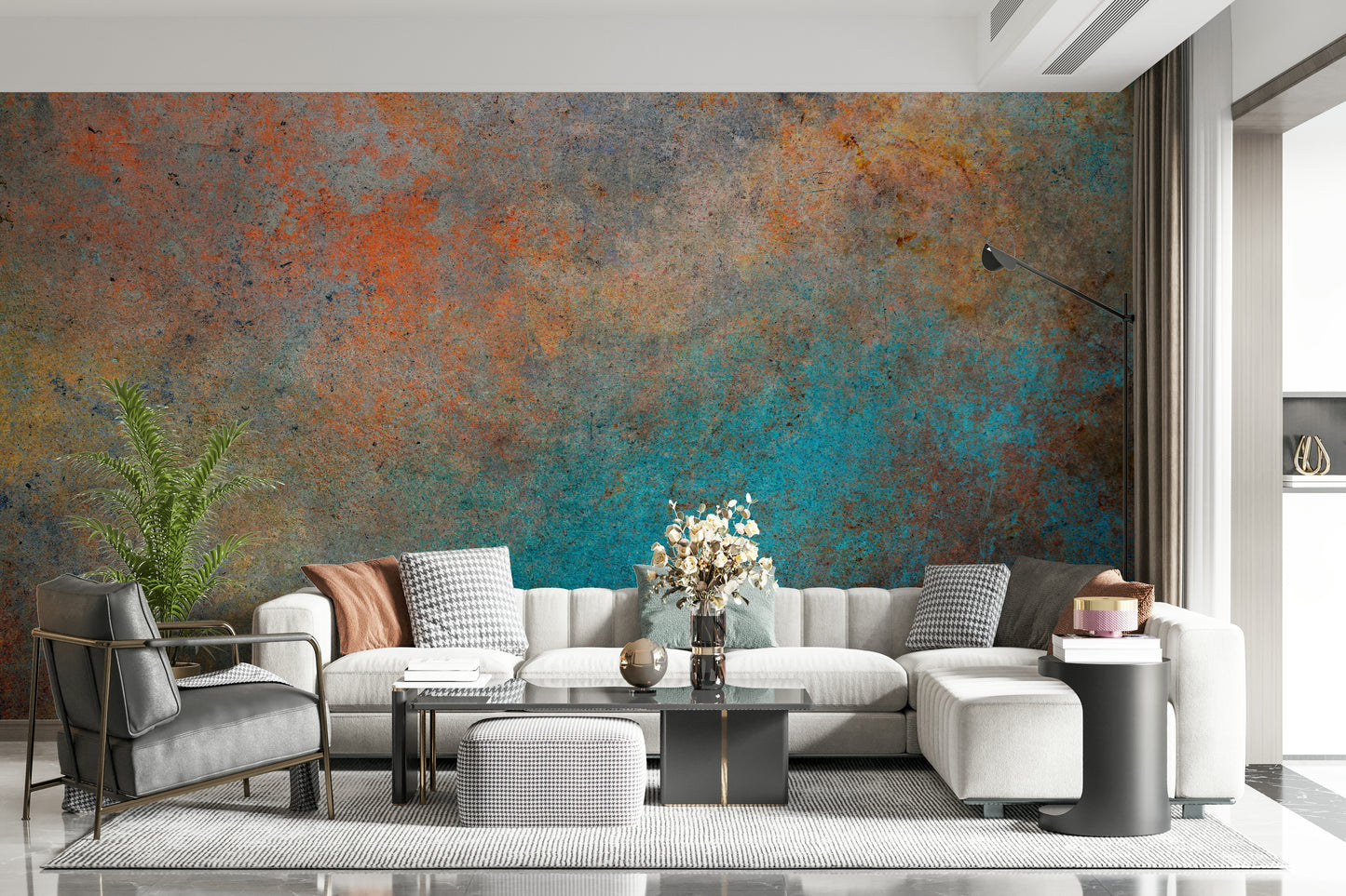 The composition is an abstract, linear pattern.

