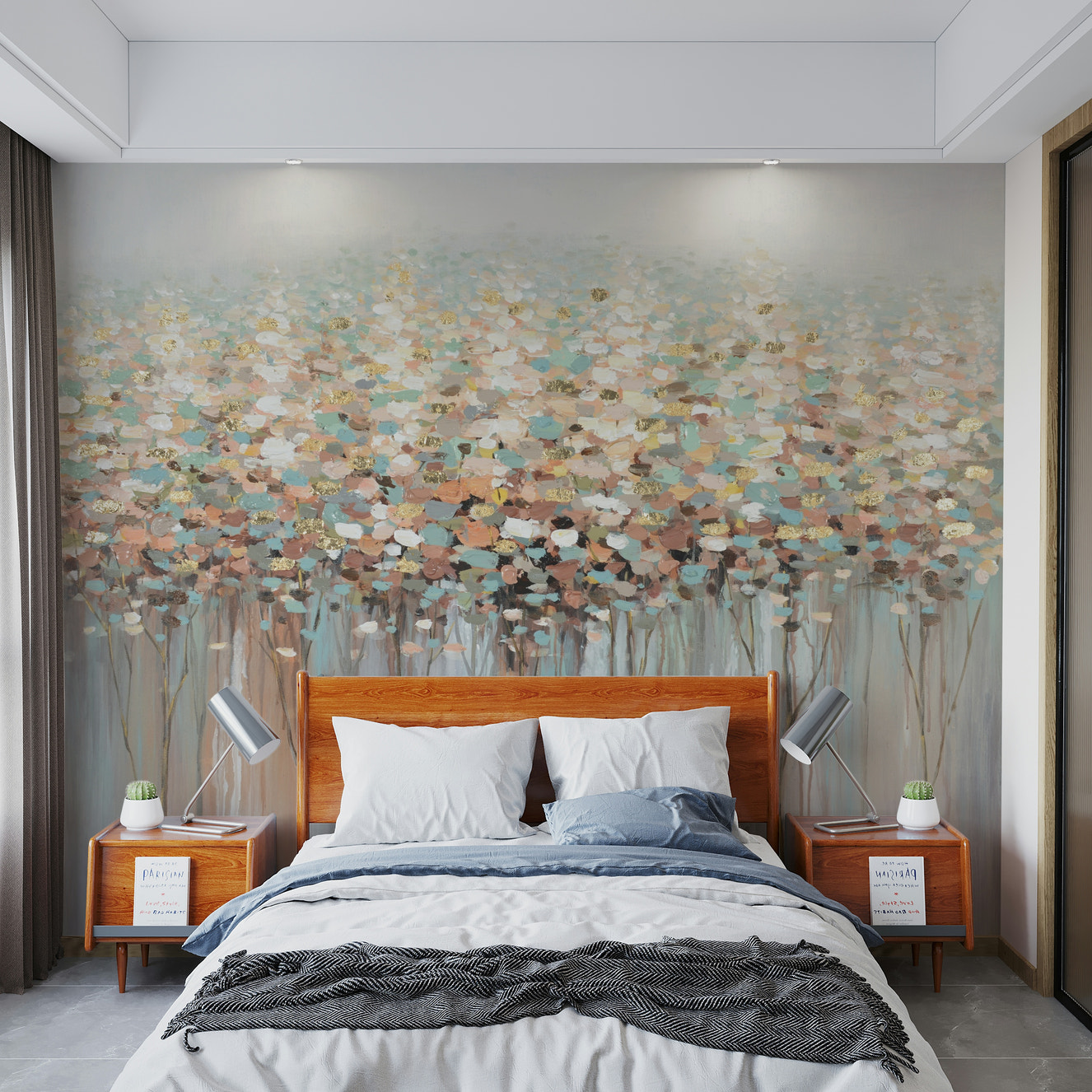 A wall mural of a natural leaf pattern.

