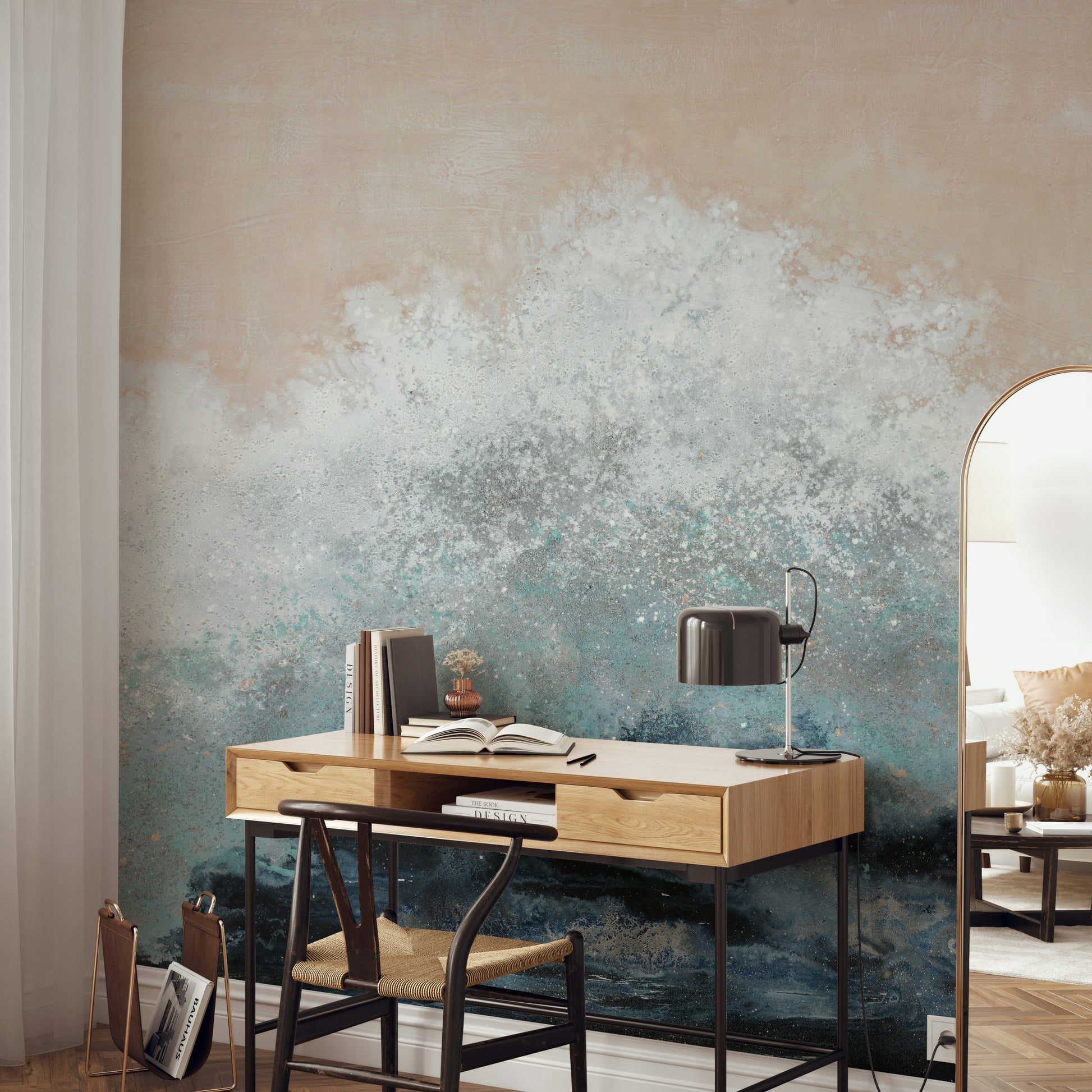 The composition is abstract and flowing.

