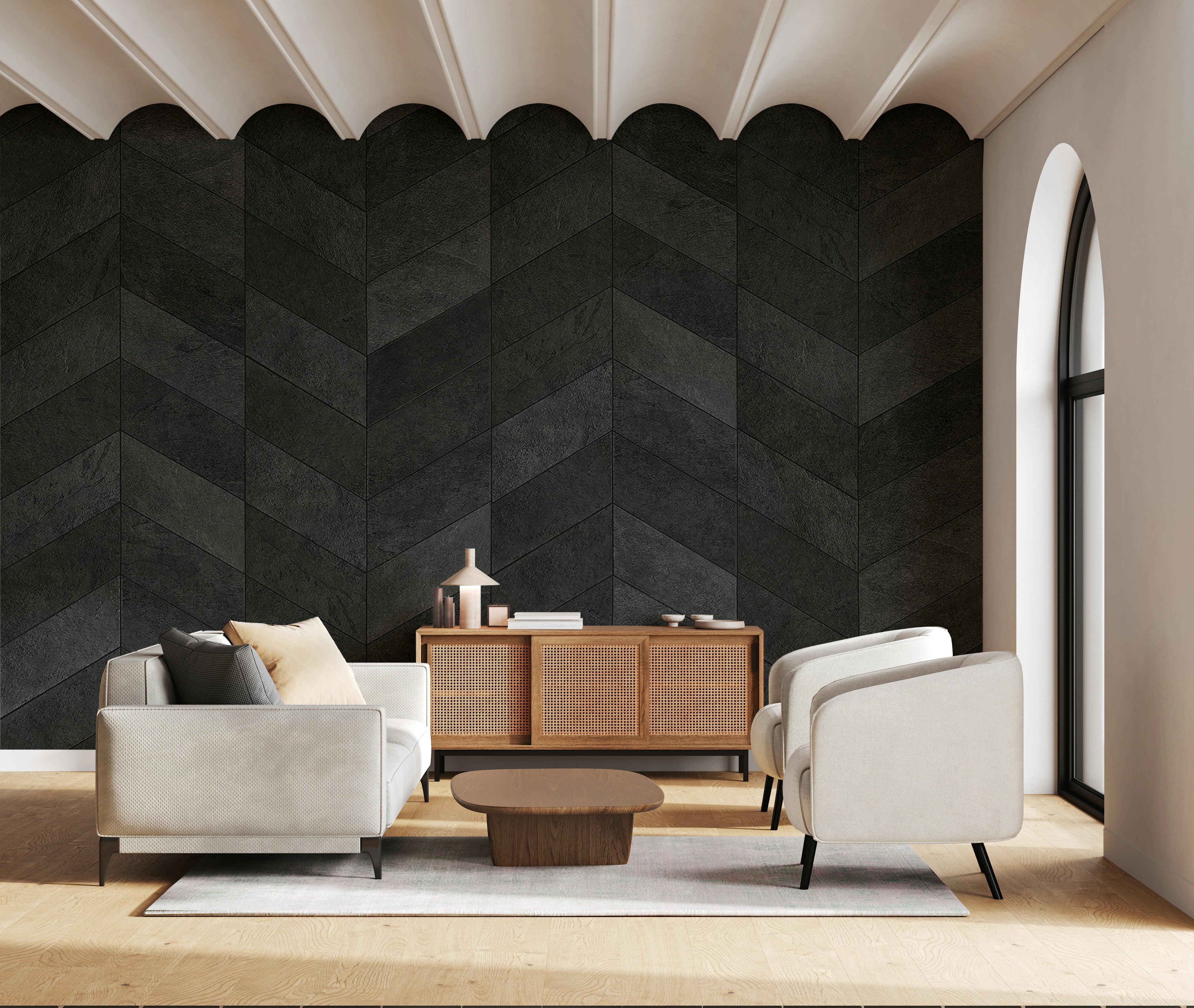 The herringbone pattern is the central focus of the image.

