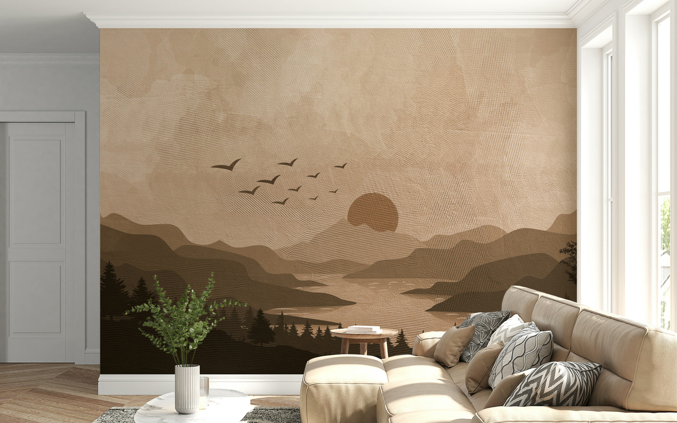 The image shows an artistic impression of mountains and hills.

