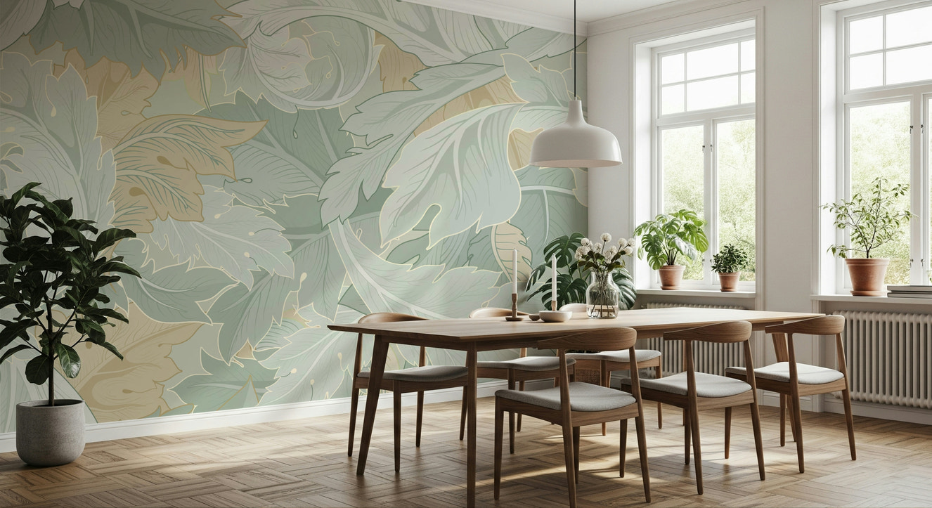 A wall mural of a natural leaf pattern.

