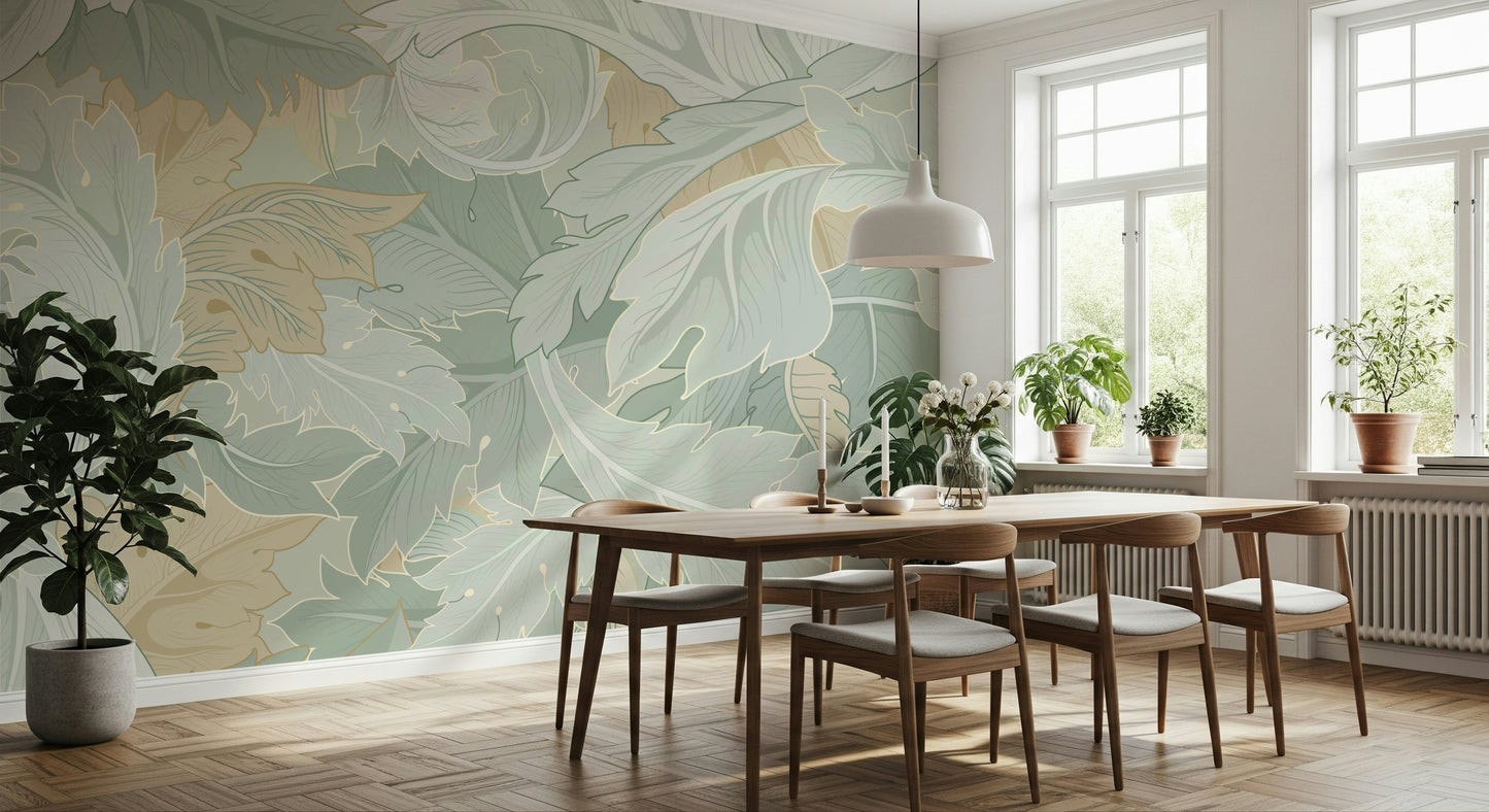 A wall mural of a natural leaf pattern.

