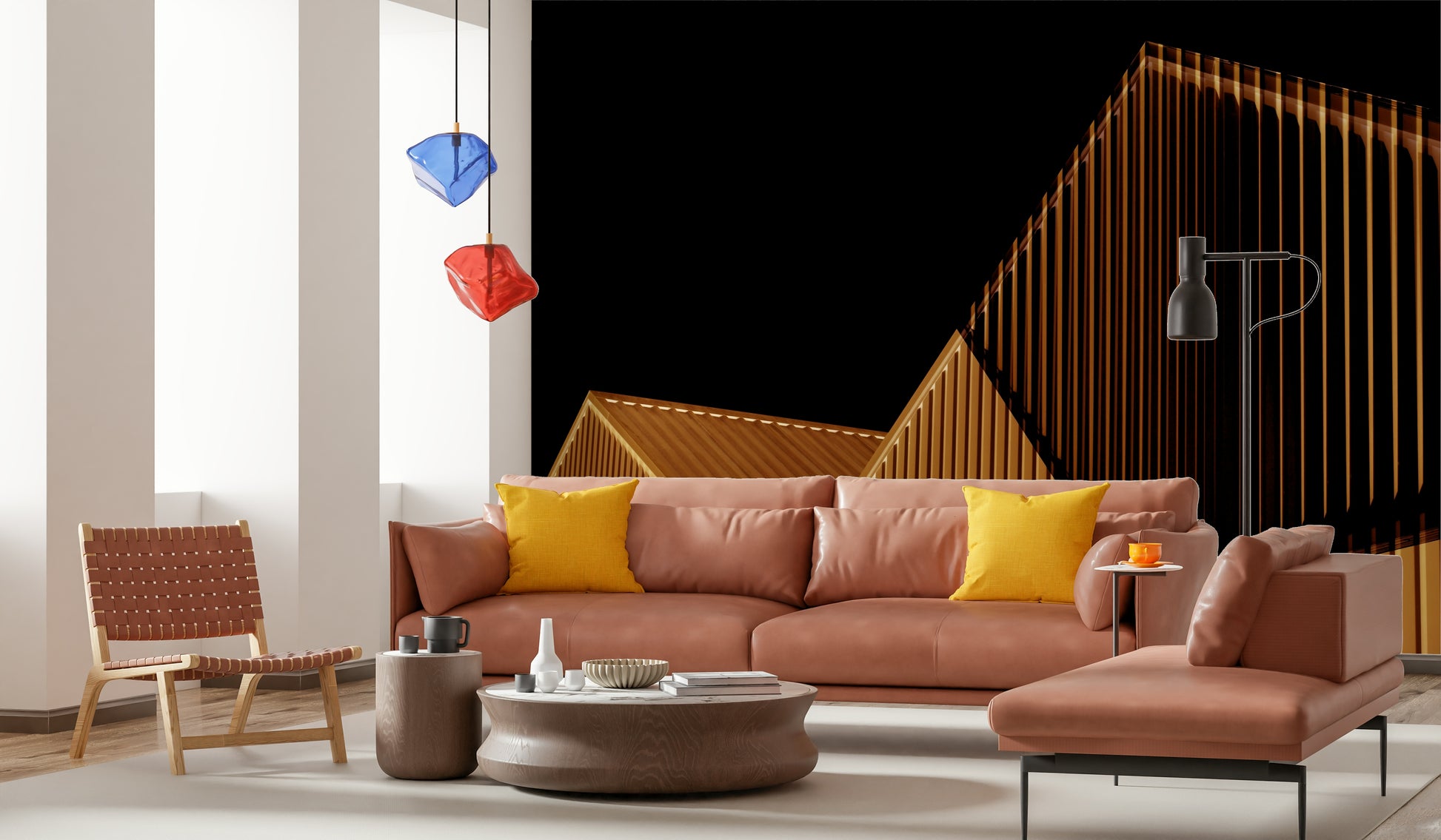 The colors are soft, muted tones of beige, gray, and white.

