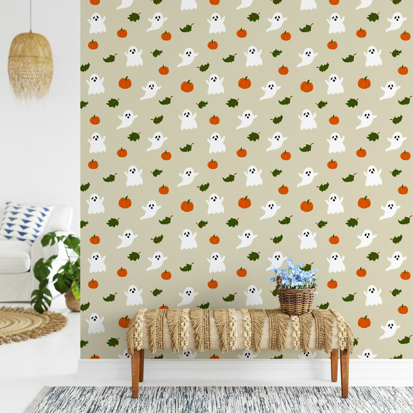 Cute ghosts and pumpkins wallpaper